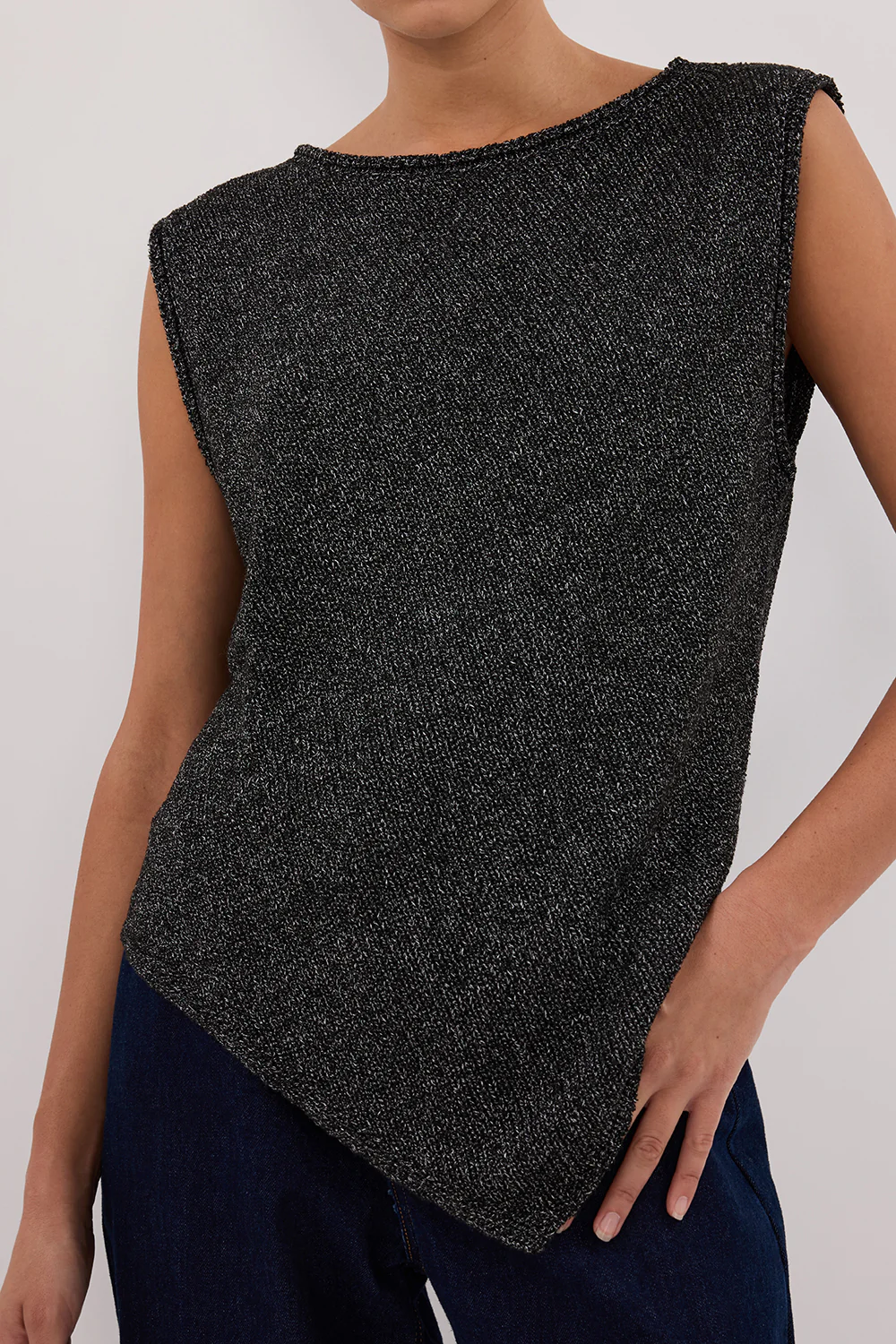 ALTHEA BLACK MARLE ASYM KNIT TOP - Image 5