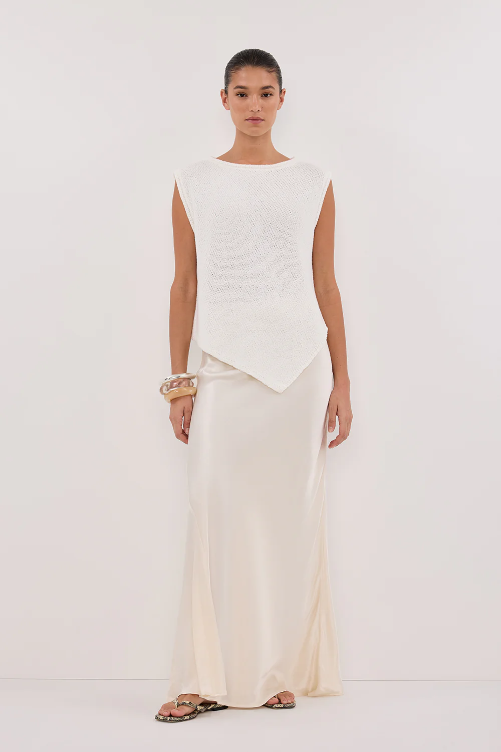 ALTHEA OFF WHITE ASYM KNIT TOP