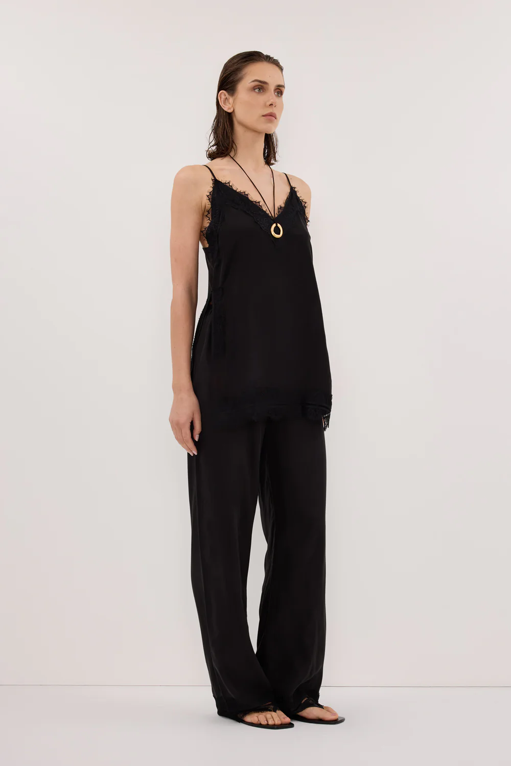 ANDREA BLACK CUPRO LACE PANT - Image 4