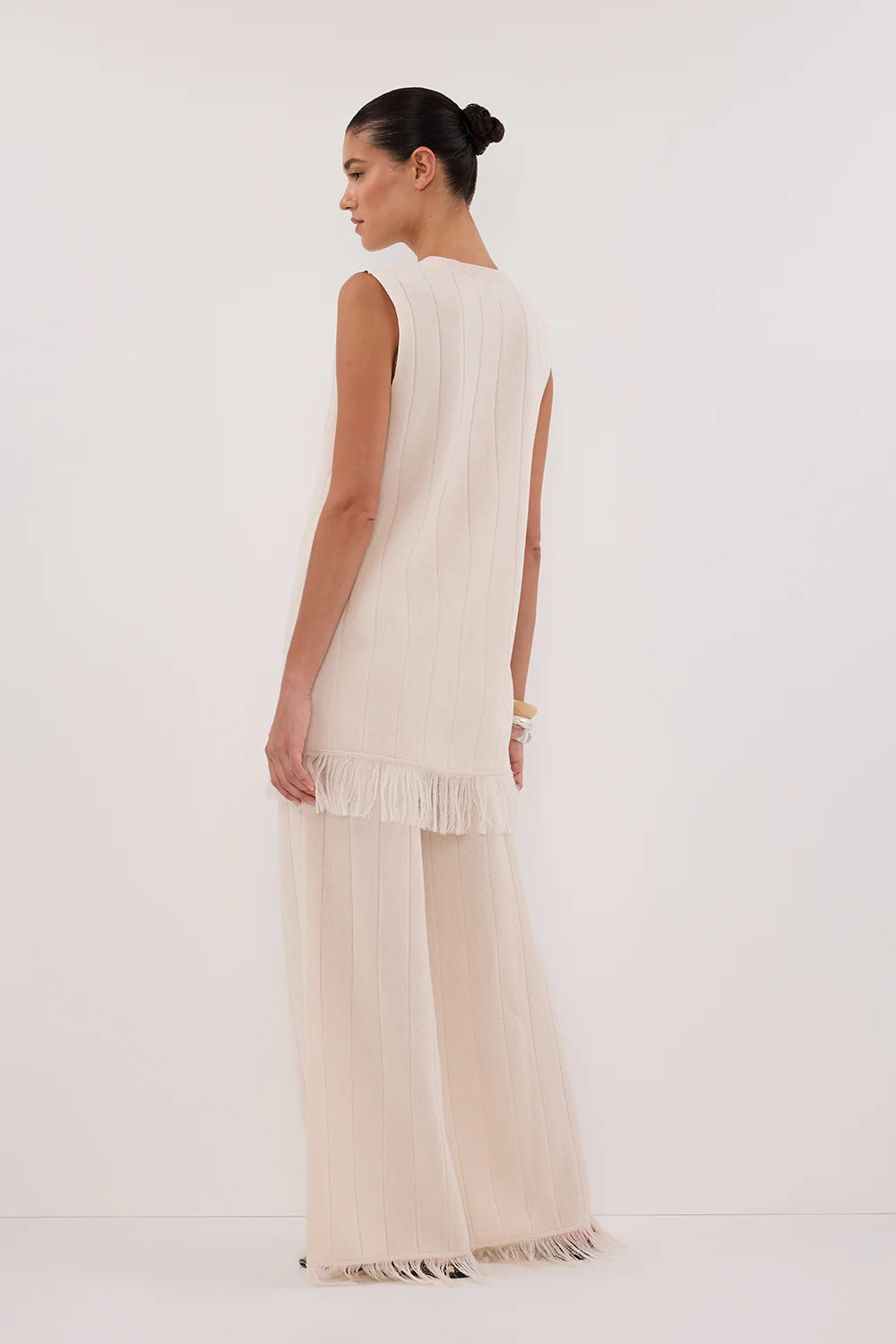 ARIA CREAM FRINGED KNIT PANT - Image 4