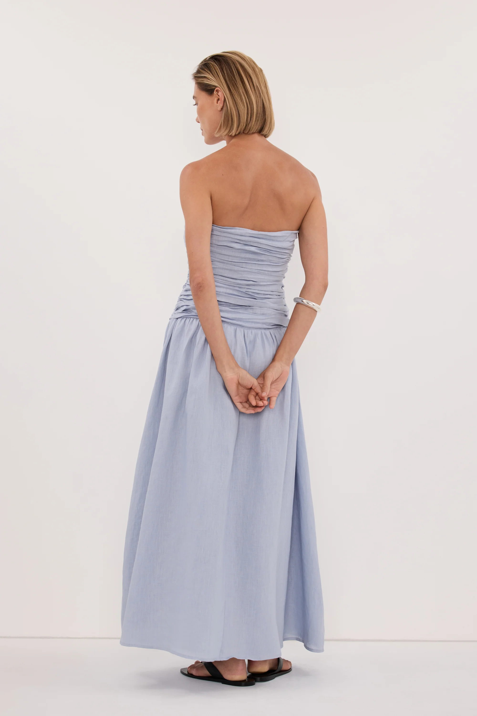 AUBRIELLA DUSTY BLUE LINEN MIDI DRESS - Image 10