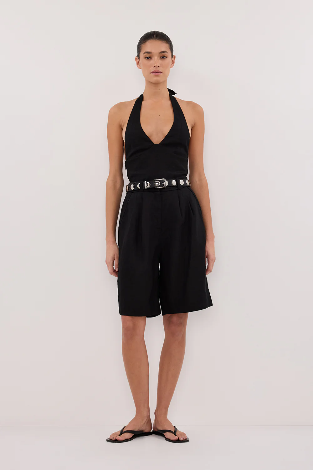 AUDREY BLACK LINEN HALTER TOP
