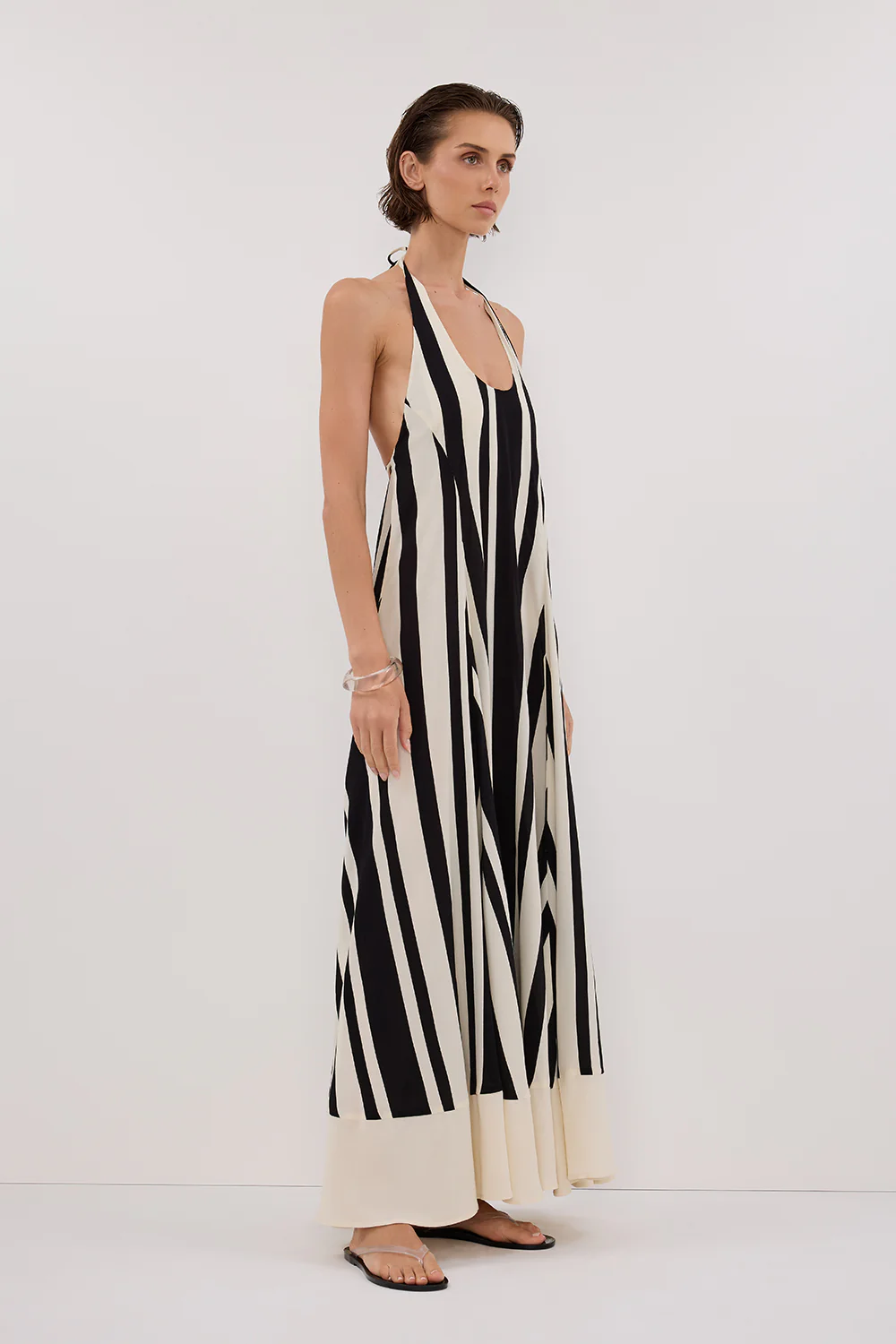 BEAU BLACK STRIPE HALTER MIDI DRESS - Image 3