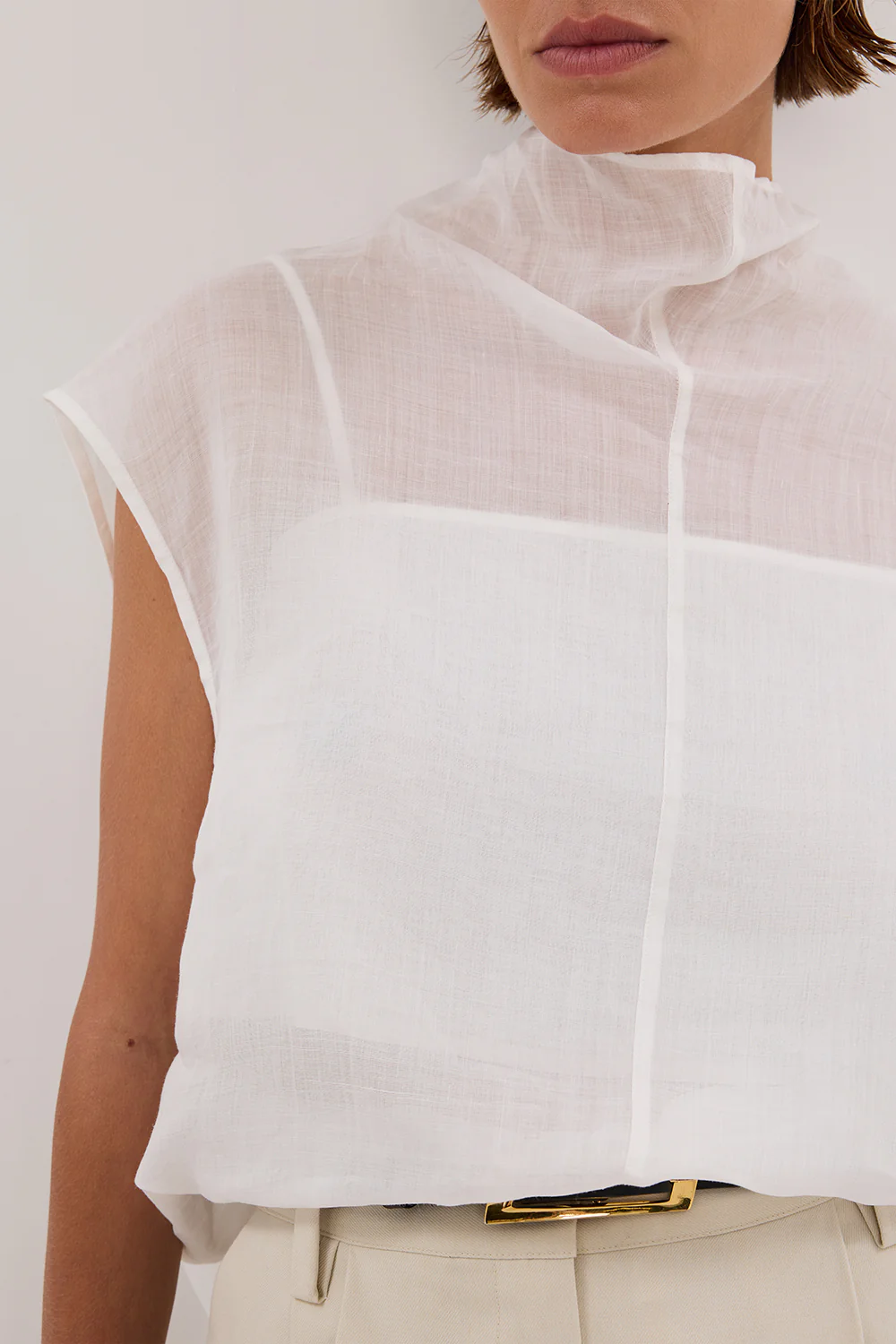 CARMEL WHITE RAMIE FUNNEL NECK TOP - Image 5