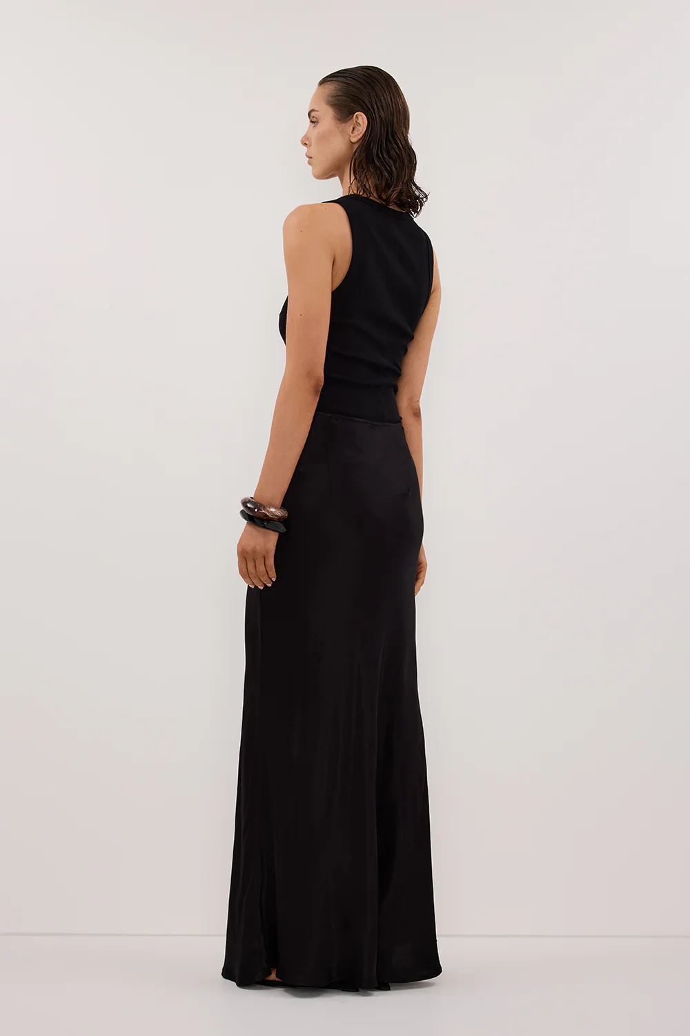 CHARLI BLACK SATIN MAXI SKIRT - Image 4