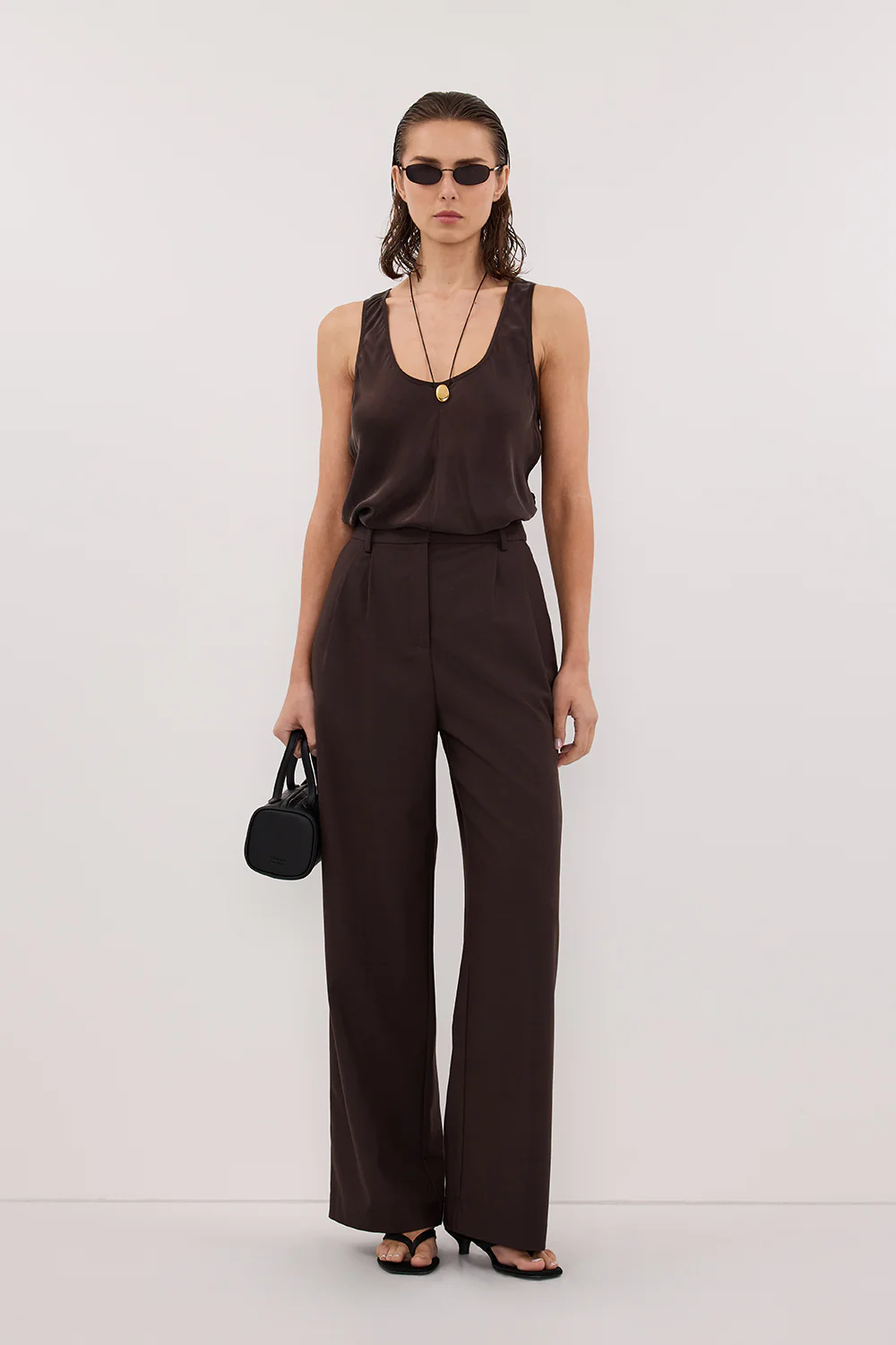 COLETTE BITTER CHOC SILK CAMI TOP