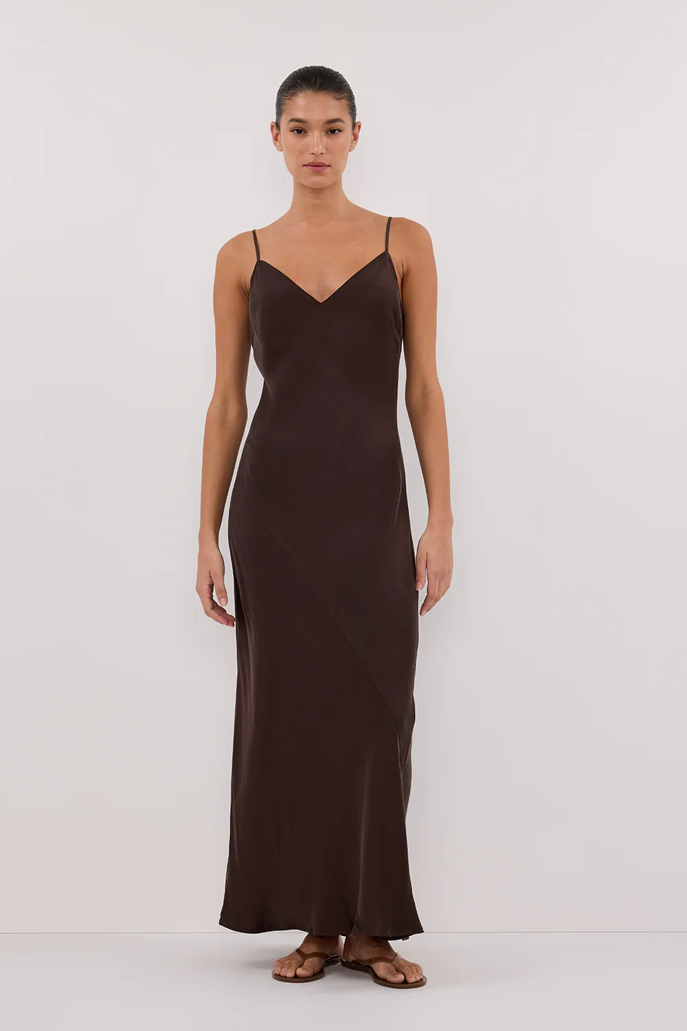 COLETTE BITTER CHOC SILK MIDI DRESS