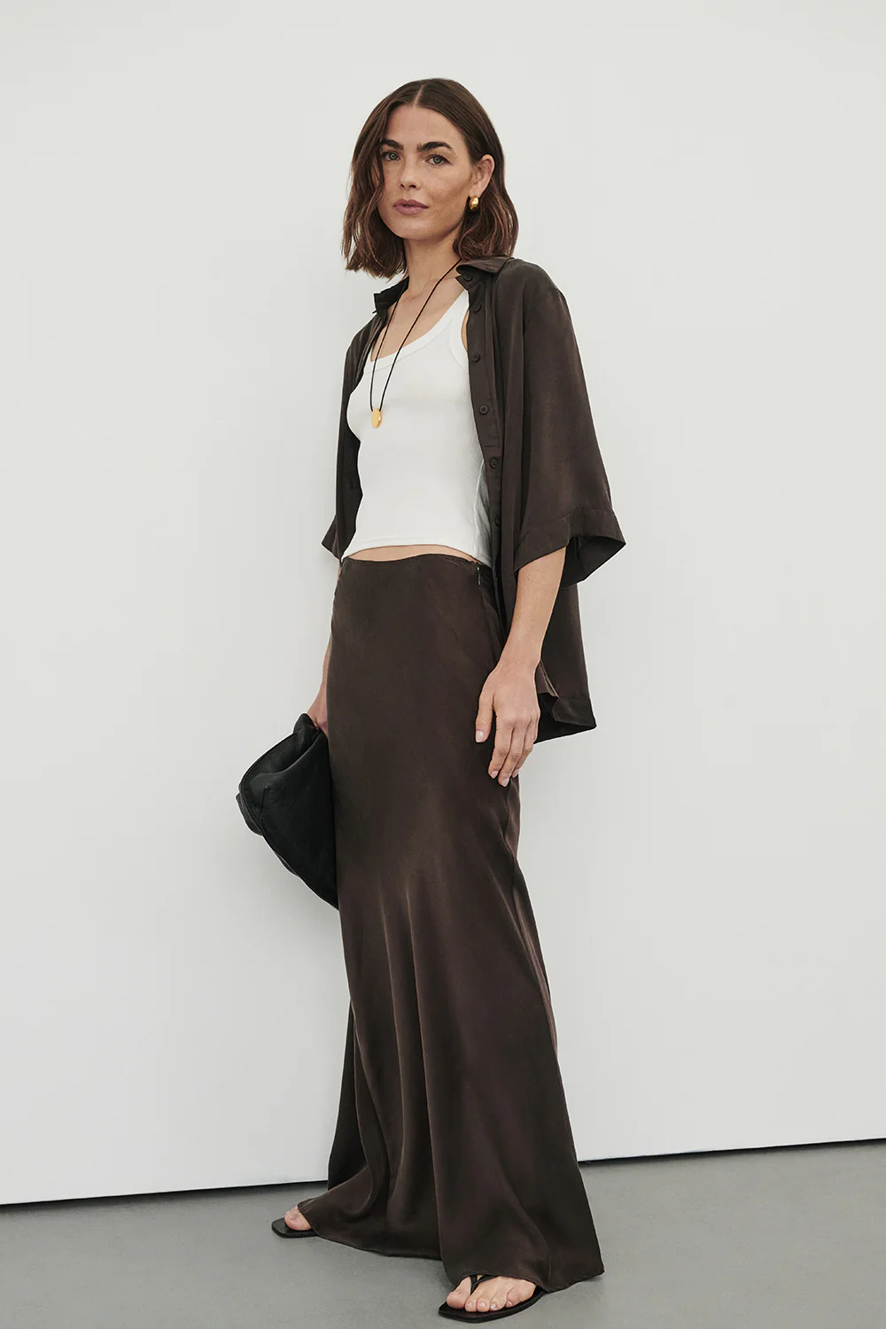 COLETTE BITTER CHOC SILK MAXI SKIRT - Image 2