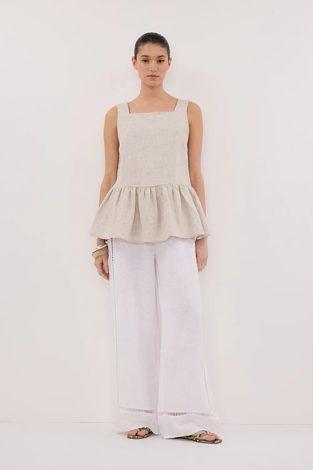 DAISY NATURAL LINEN PEPLUM TOP