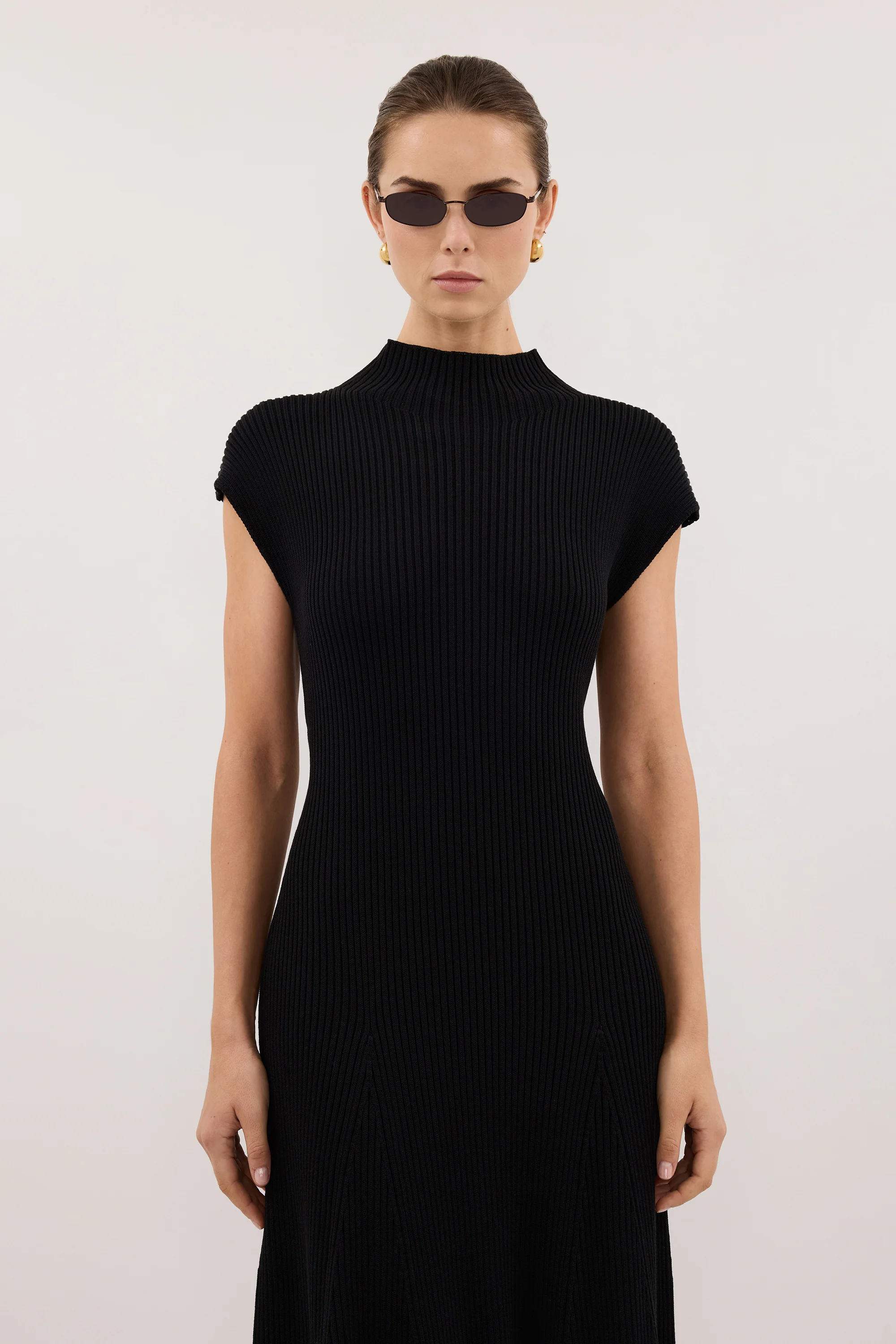 DELLA BLACK KNIT MIDI DRESS - Image 2