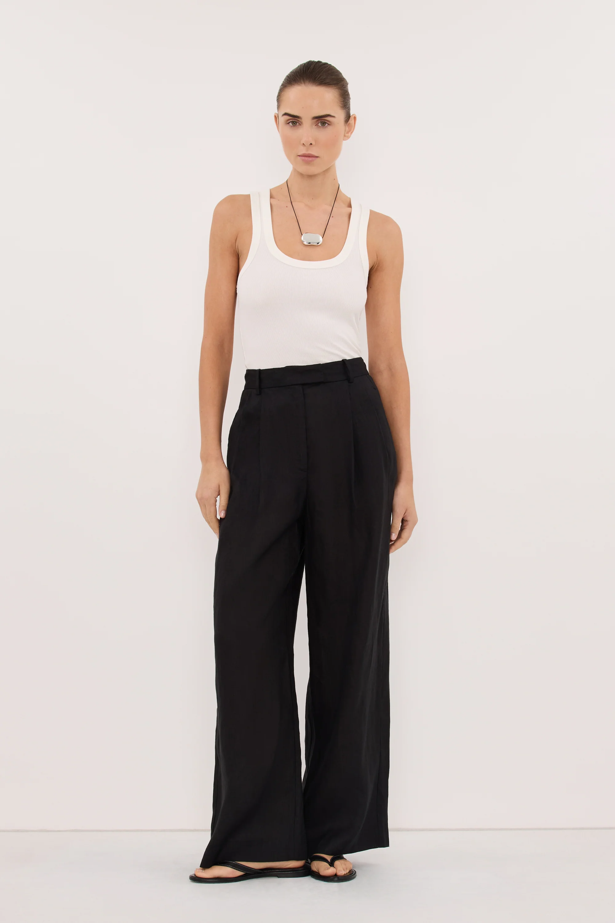 EASTON BLACK WIDE LEG LINEN PANT