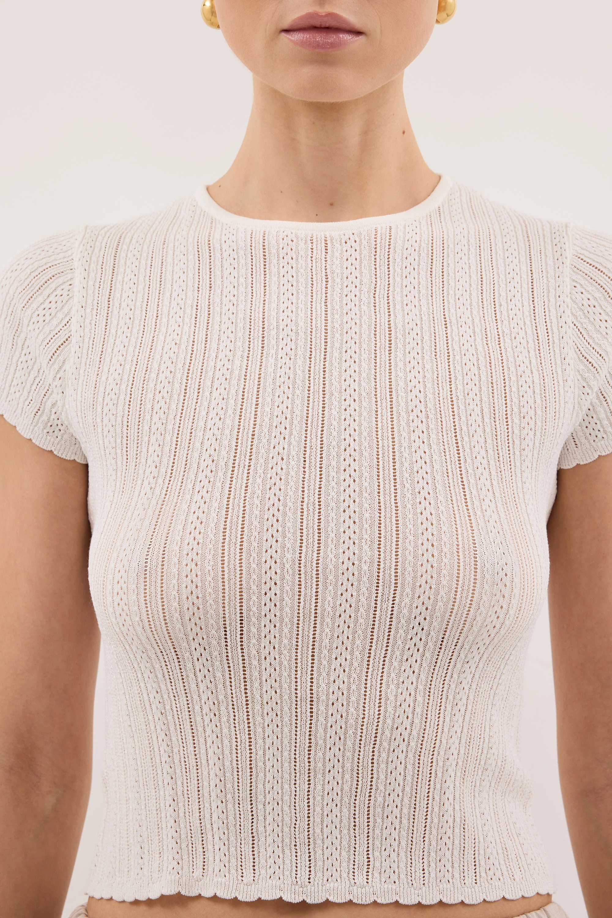 ELENA WHITE POINTELLE KNIT BABY TEE - Image 6