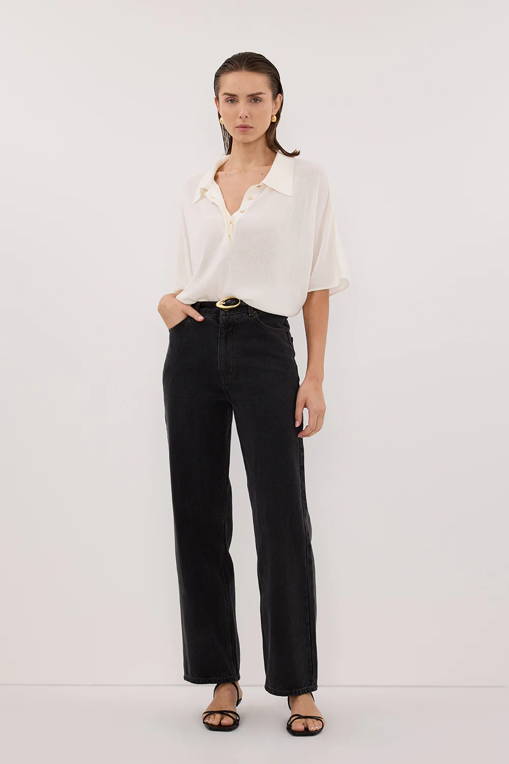 ELI CREAM POLO KNIT TOP