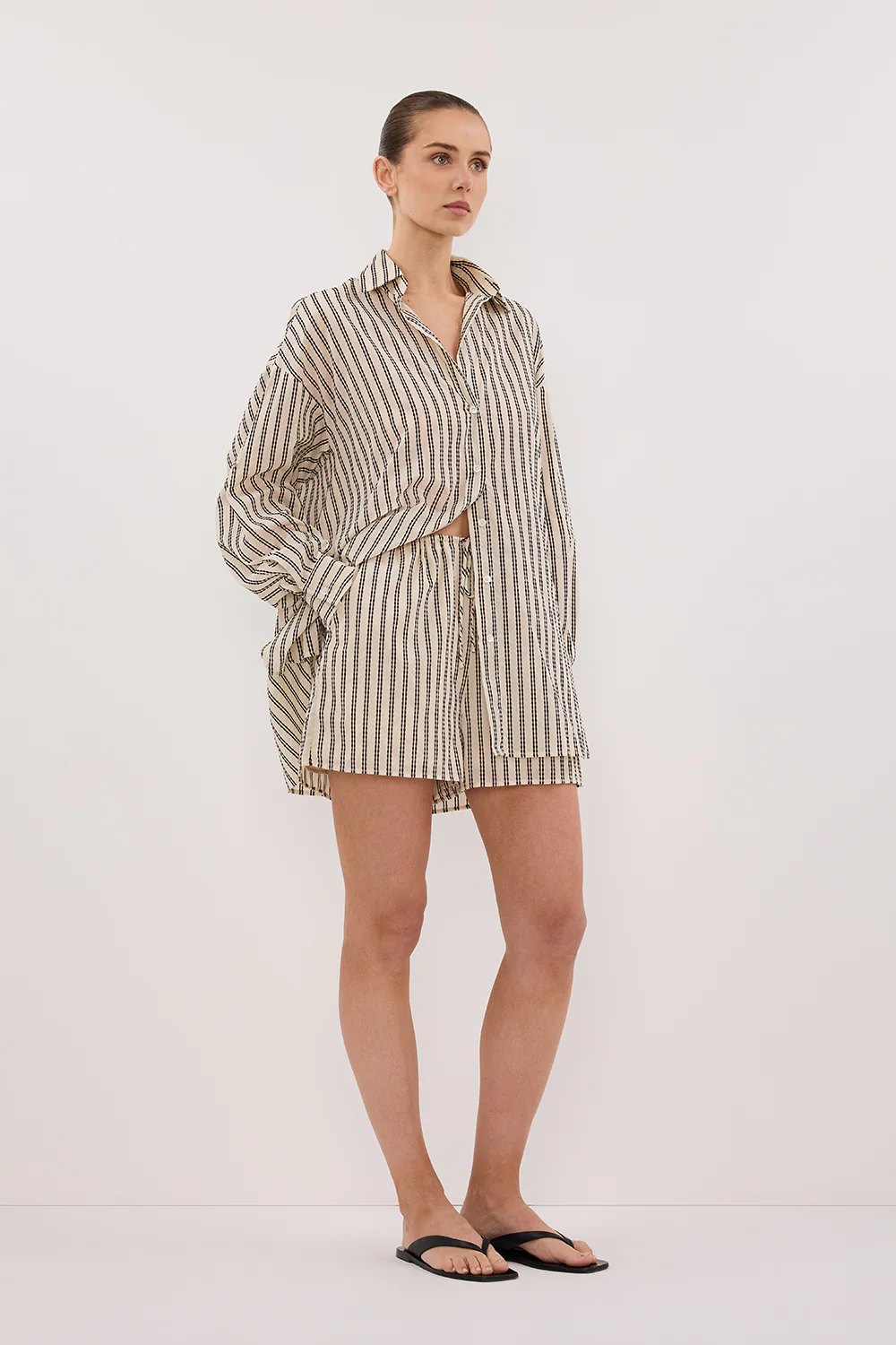 ELLIE CREAM OVERSIZED LONG SLEEVE STRIPE SHIRT - Image 3