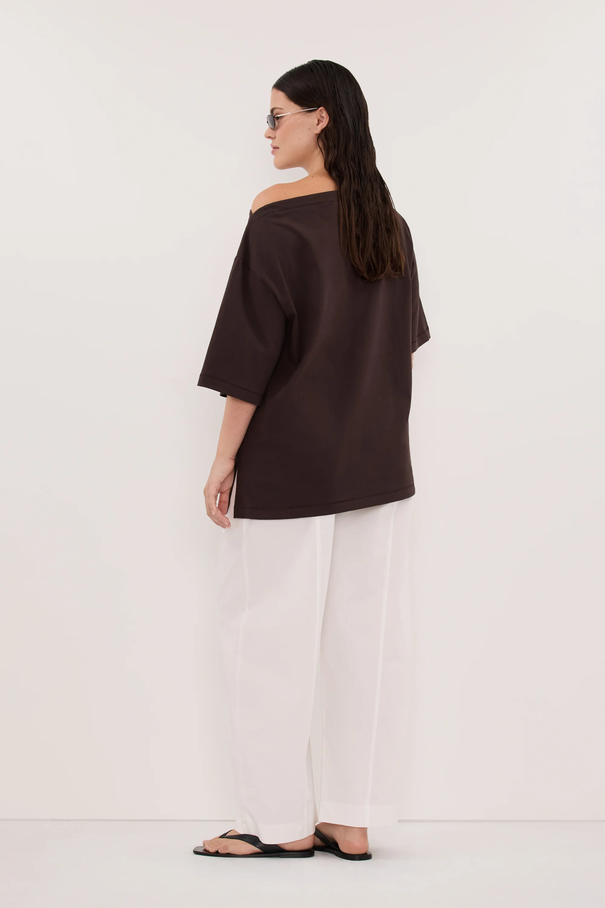 ESME BITTER CHOC ASYM BOAT NECK TEE - Image 6