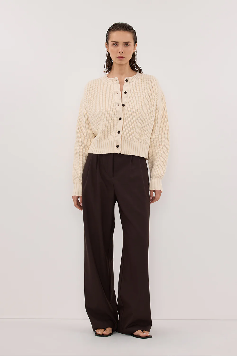 EVALINA SANDSTONE KNIT CARDIGAN