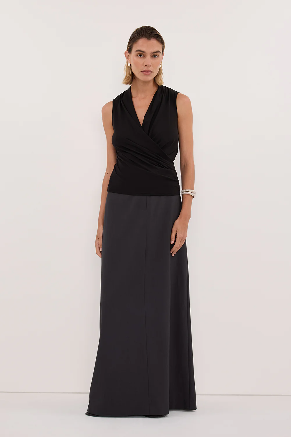 FELICITY BLACK SLEEVELESS WRAP TOP