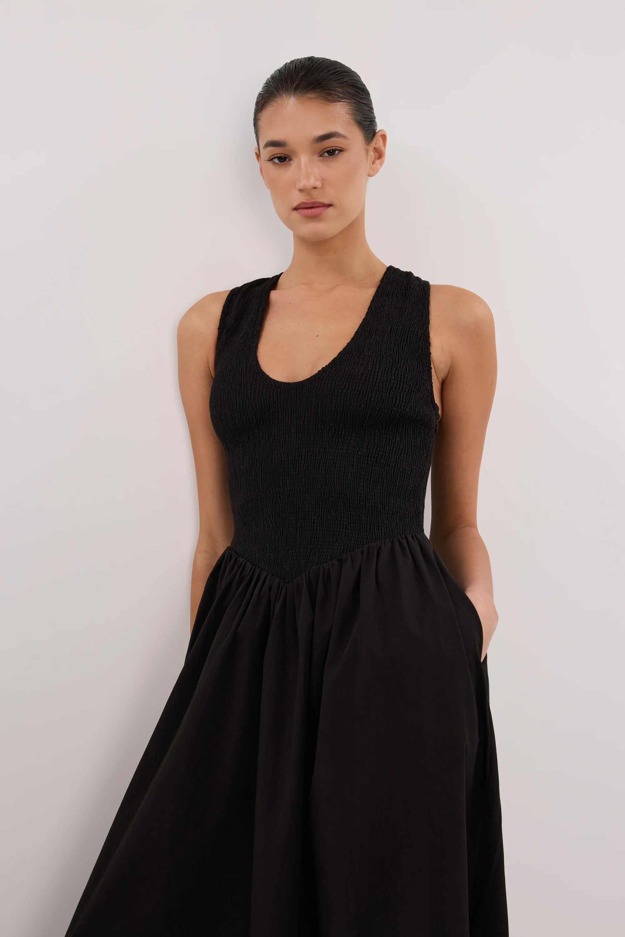 FLORENCE BLACK SLEEVELESS COTTON MIDI DRESS - Image 2