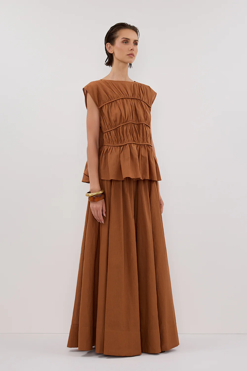 FLYNN RUST LINEN BLEND TIE MAXI SKIRT - Image 3