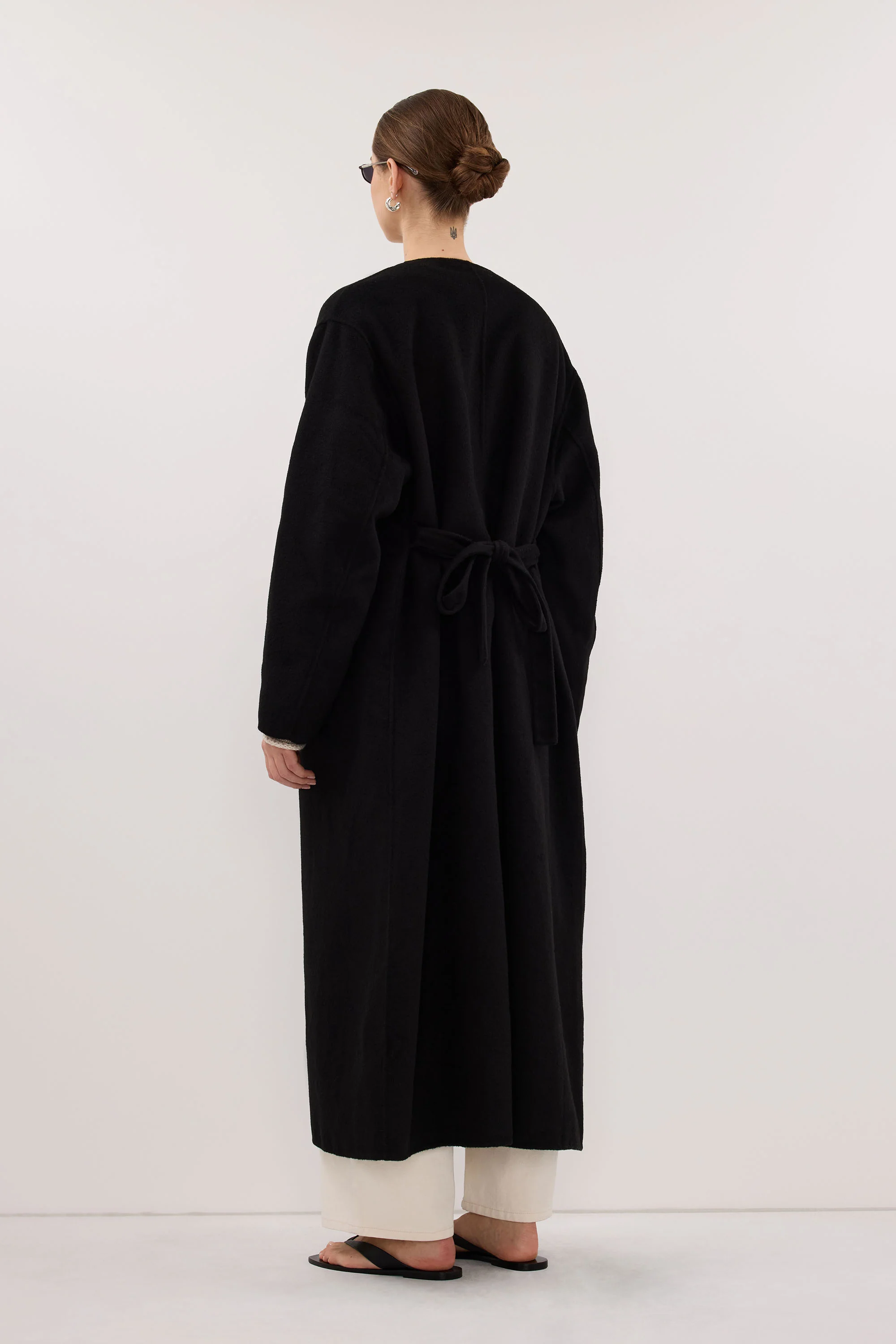 GRETA BLACK COLLARLESS WOOL BLEND COAT - Image 4