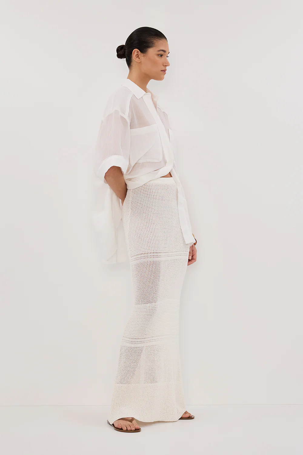 HALLIE OFF WHITE CROCHET MAXI SKIRT - Image 3