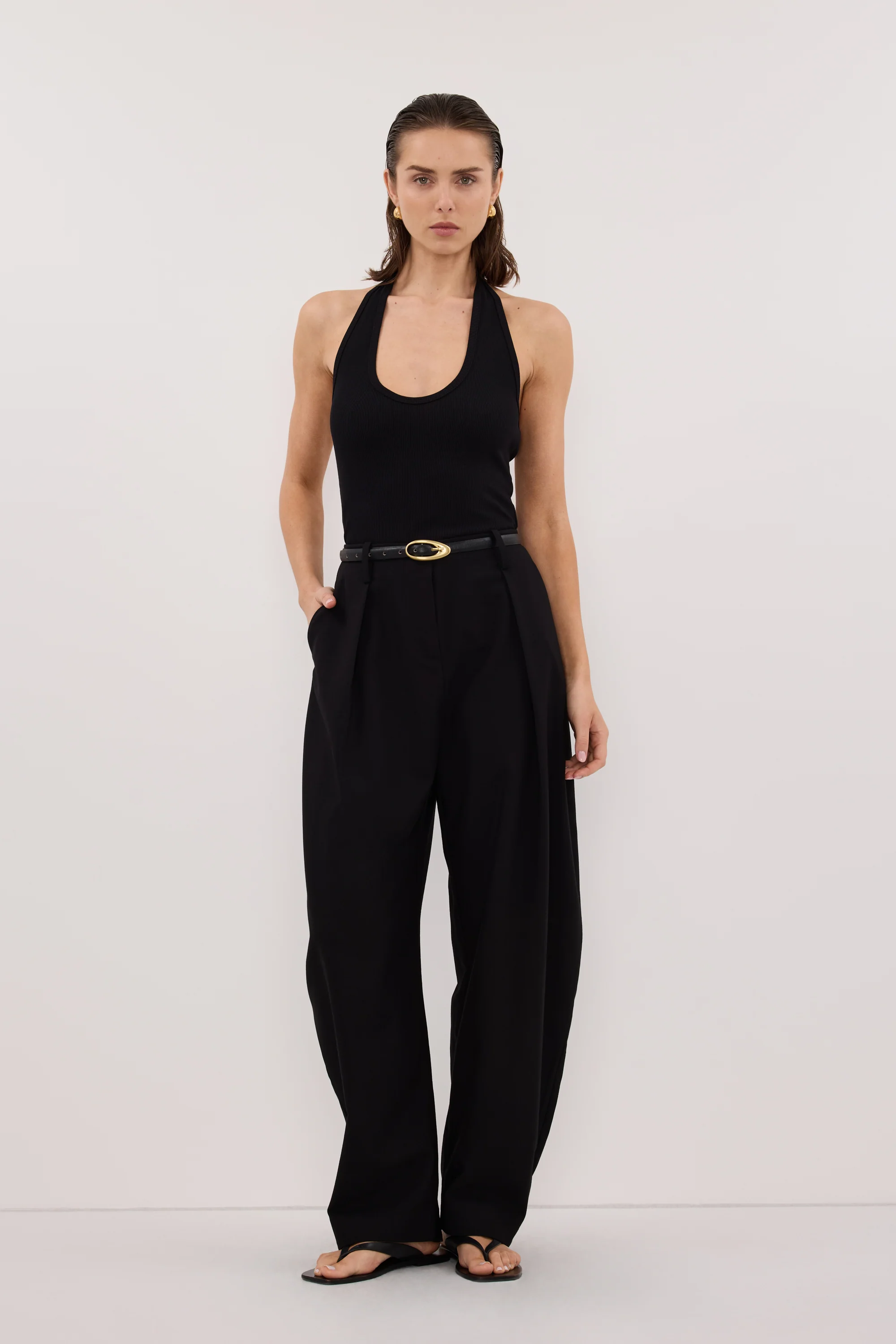 HARLAN BLACK KNIT HALTER TOP