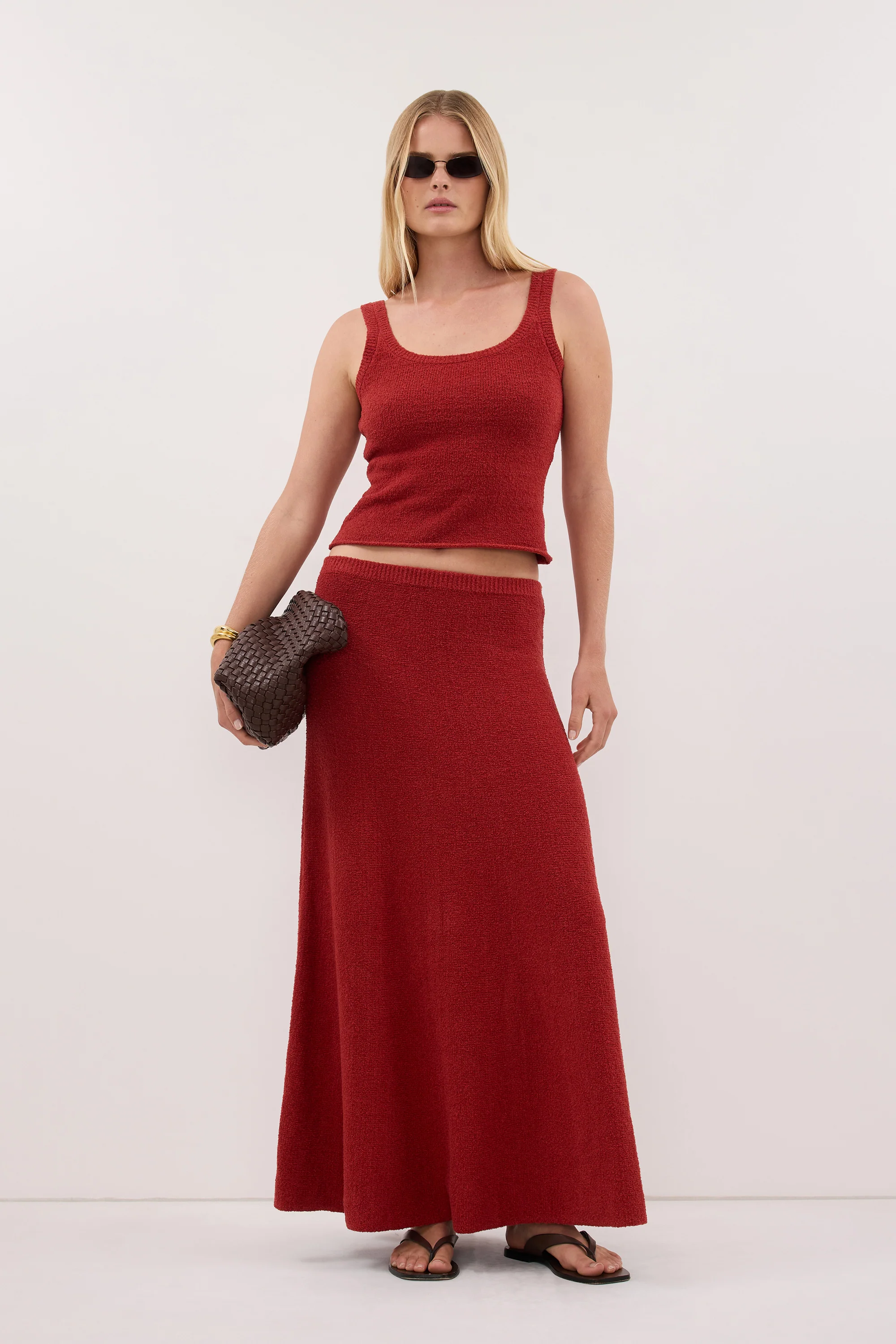 HARRIET BURNT RED KNIT MAXI SKIRT