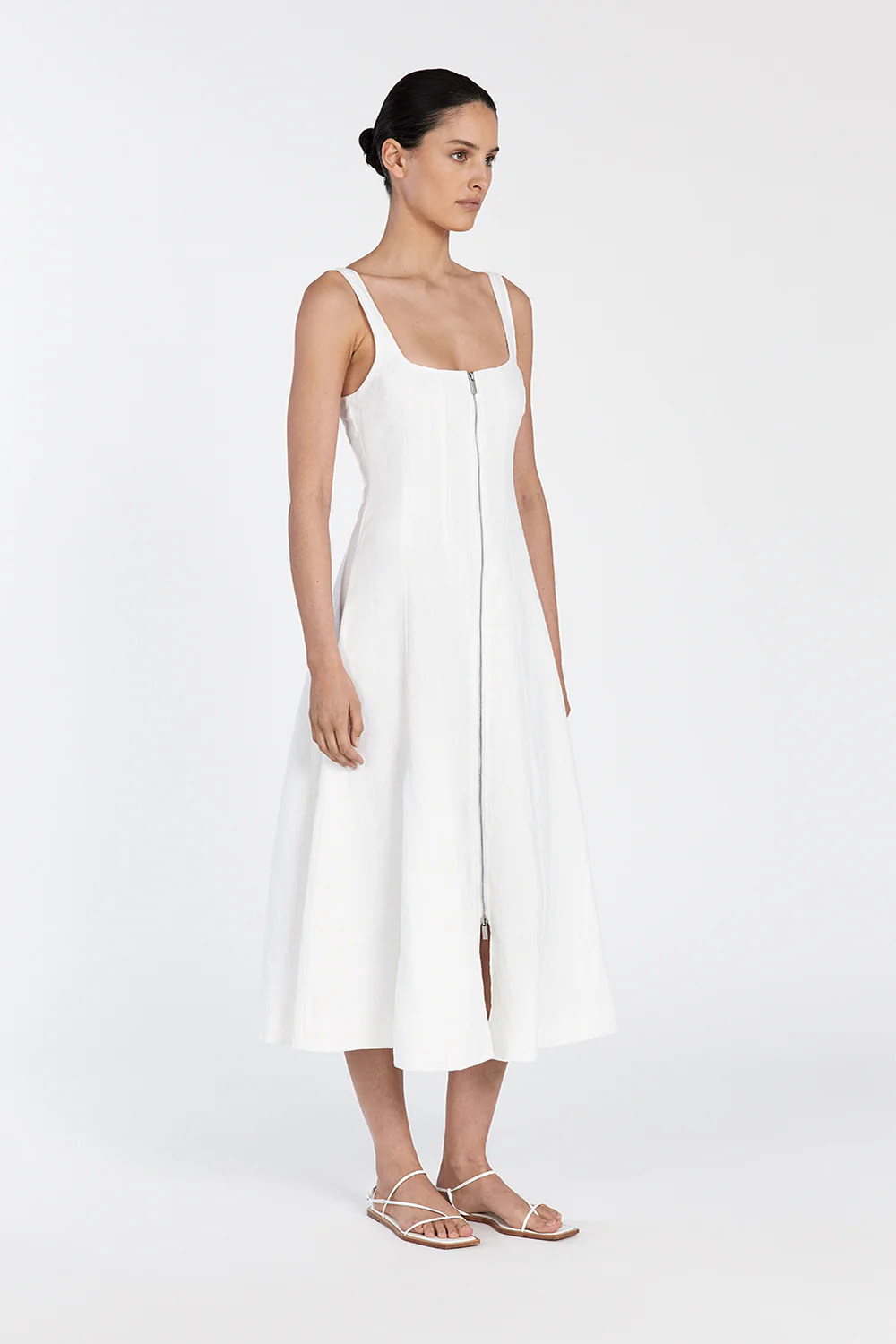 HARRIET WHITE LINEN MIDI DRESS - Image 3
