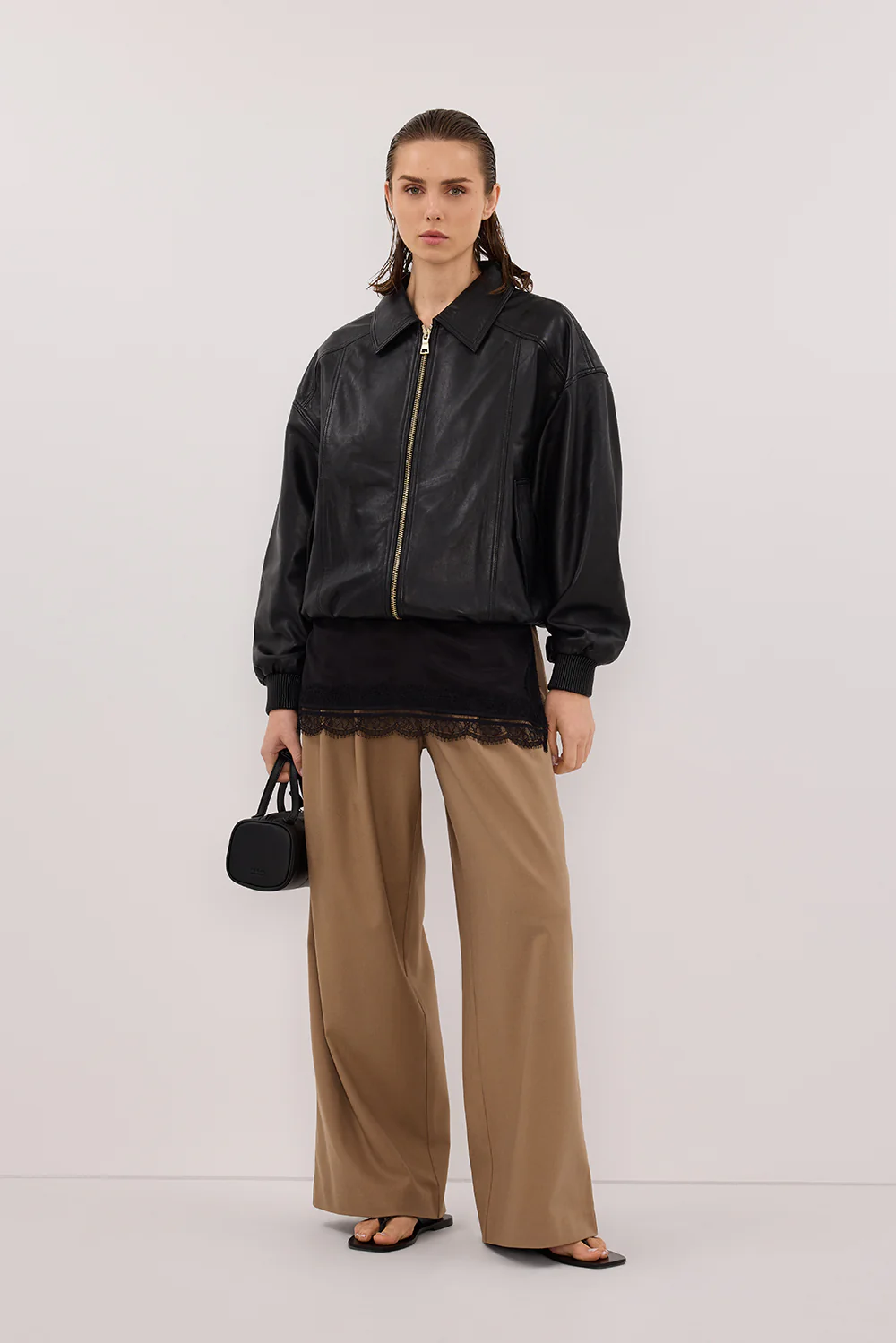 HUTTON BLACK LEATHER BOMBER JACKET