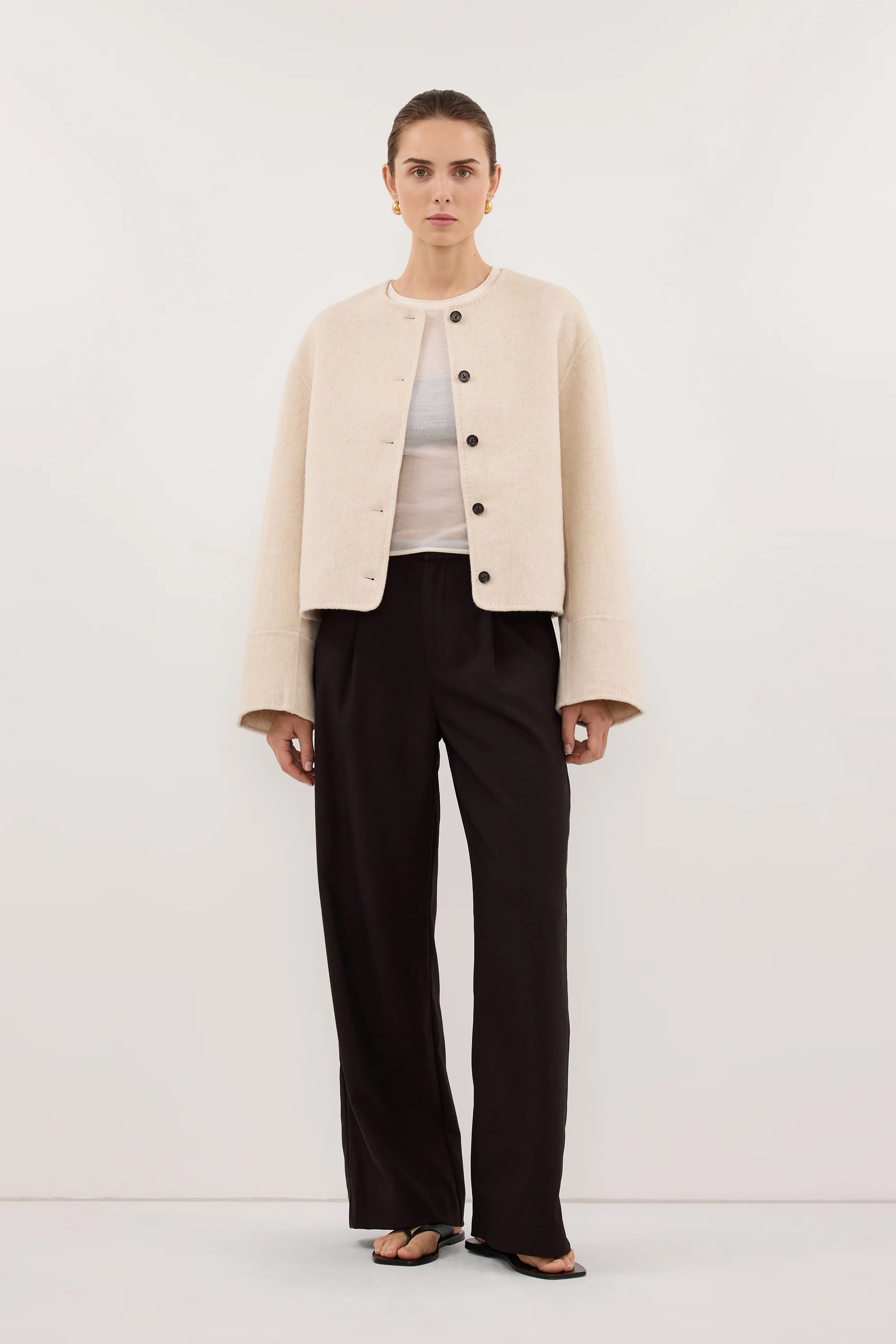 JACLYN IVORY MARLE CROPPED WOOL BLEND COAT