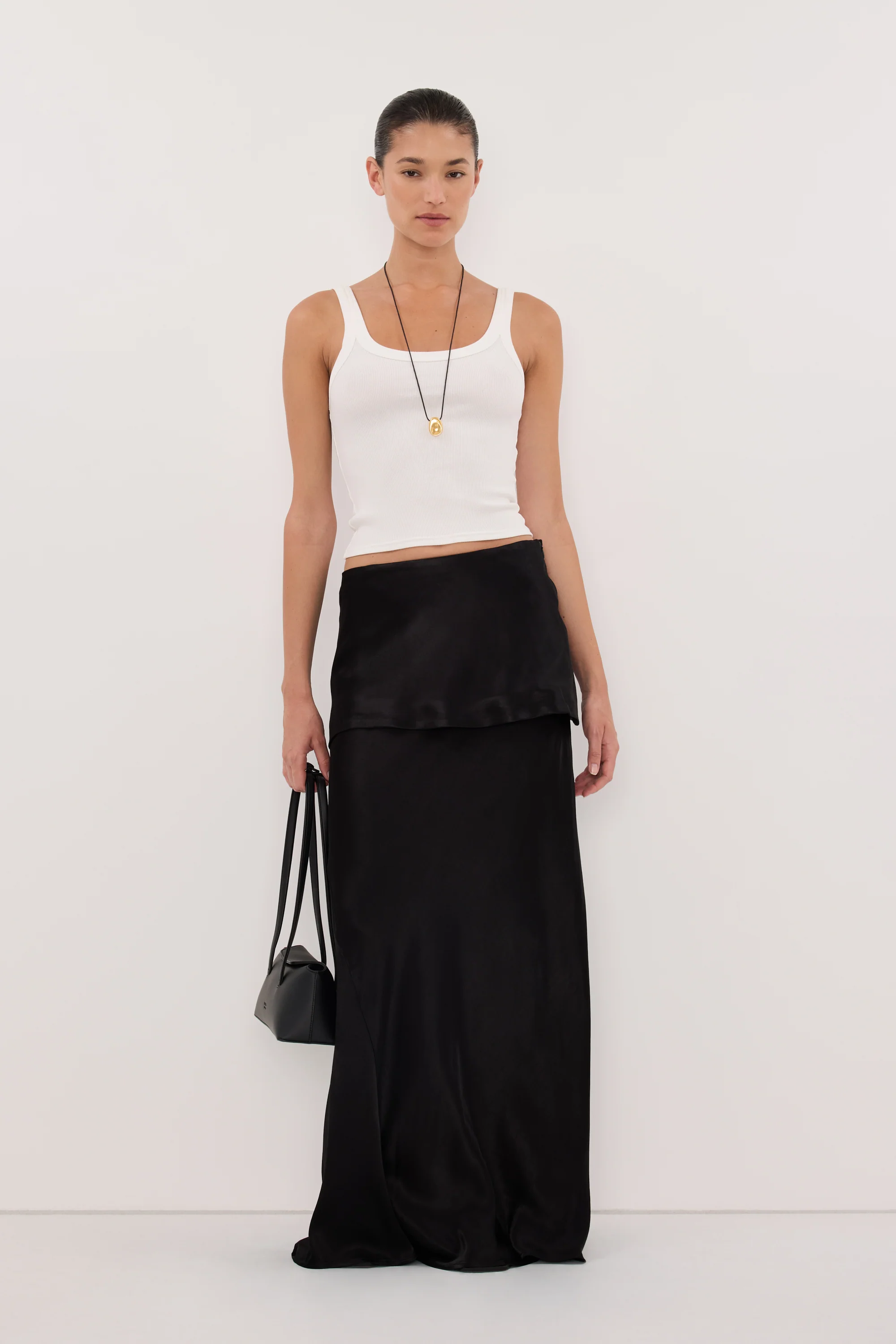 JELENA BLACK SATIN OVERLAY MAXI SKIRT
