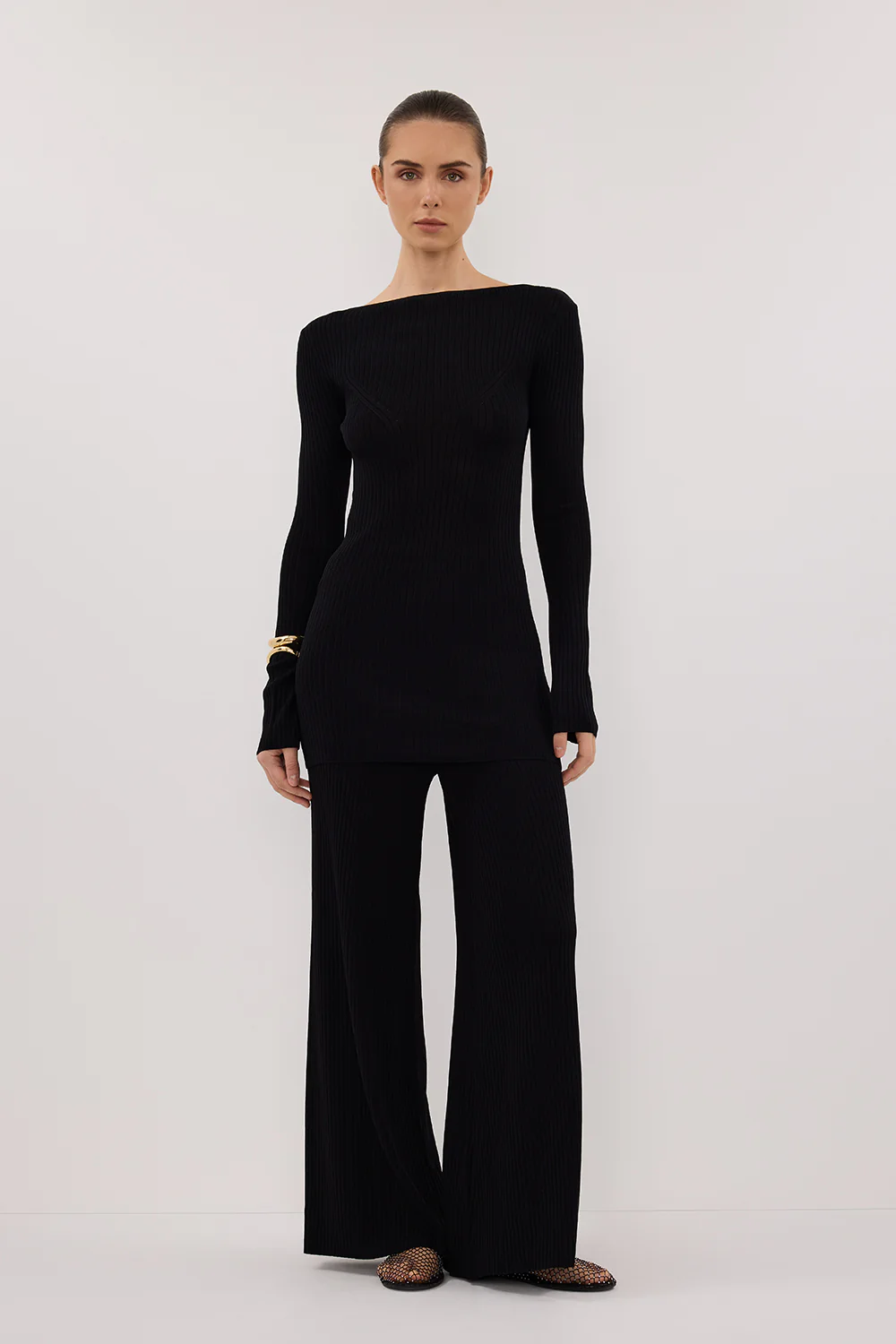 JOY BLACK LONGLINE KNIT TOP