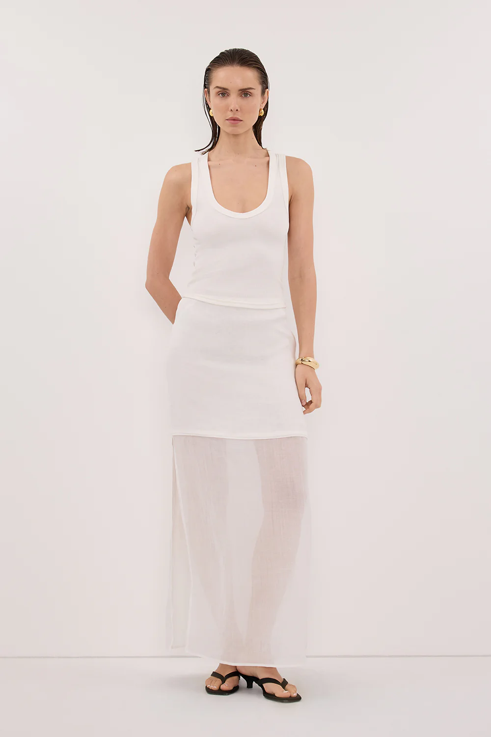KAI WHITE RAMIE MIDI SKIRT