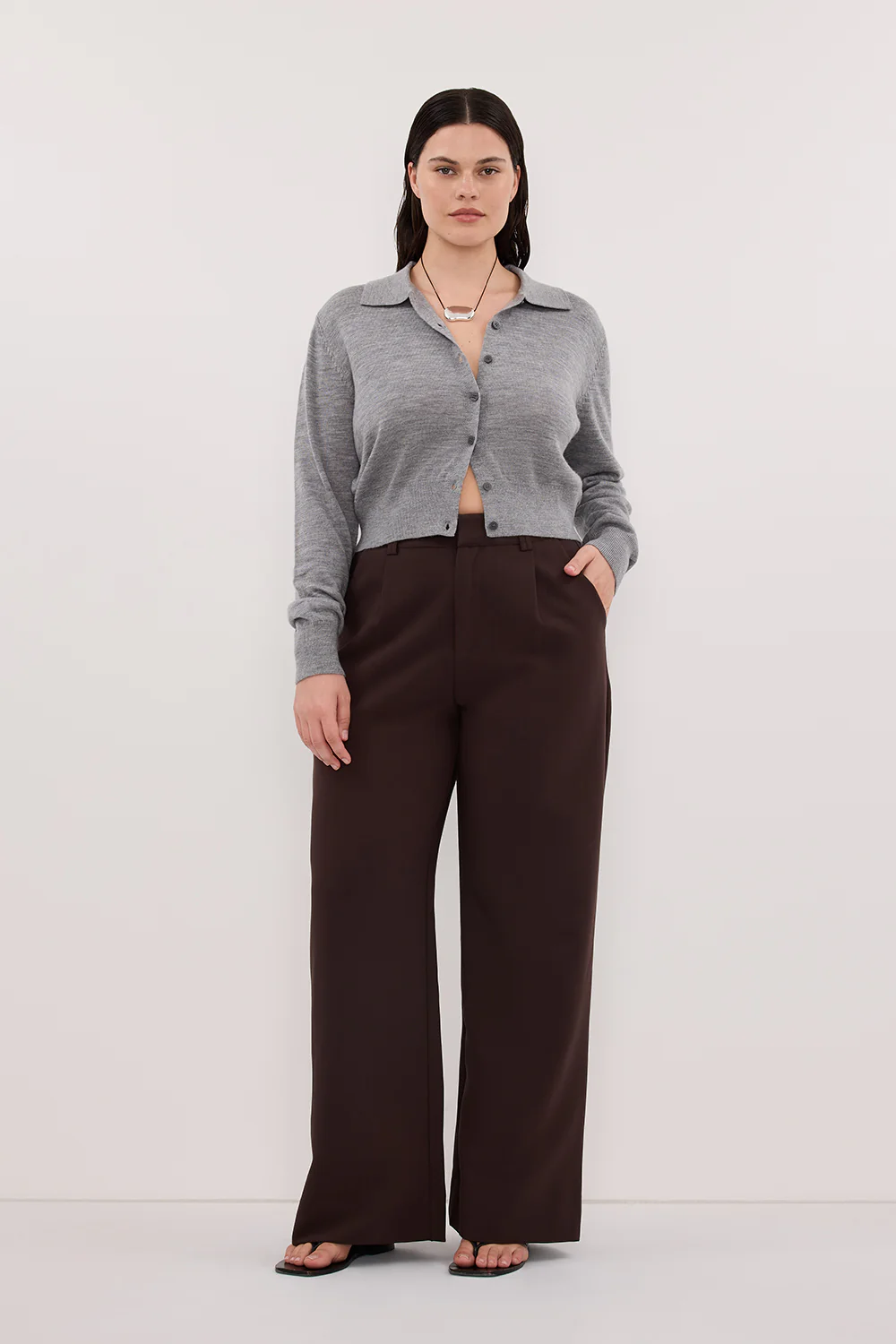 KYRA SILVER LONG SLEEVE MERINO WOOL CARDIGAN - Image 6