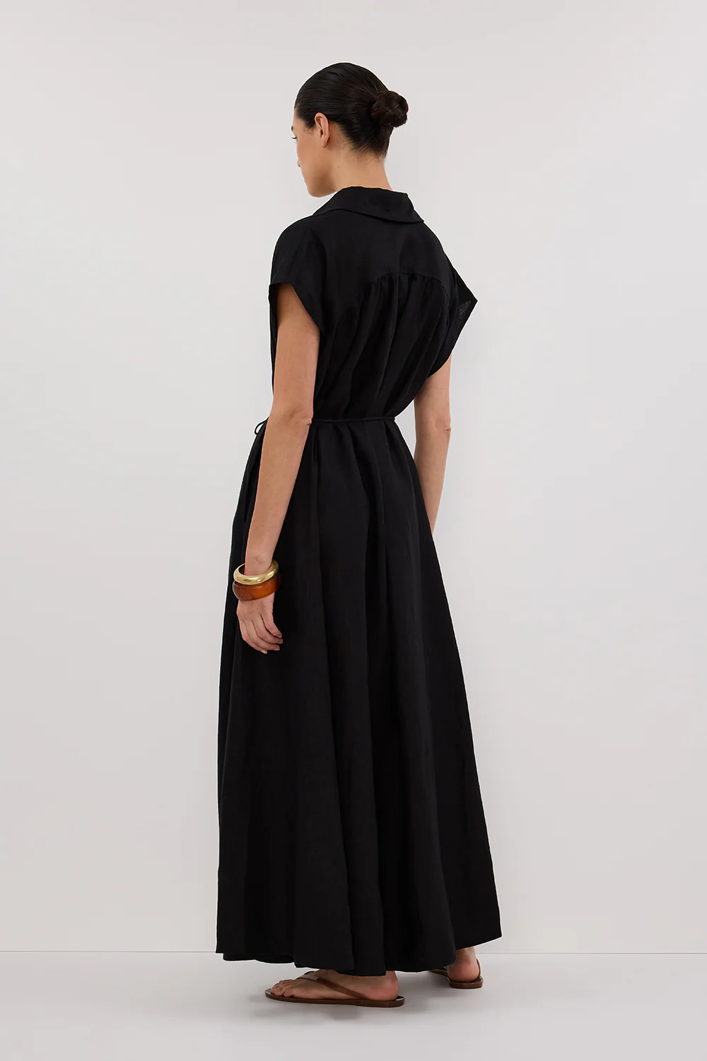 LANA BLACK LINEN MIDI SHIRT DRESS - Image 3