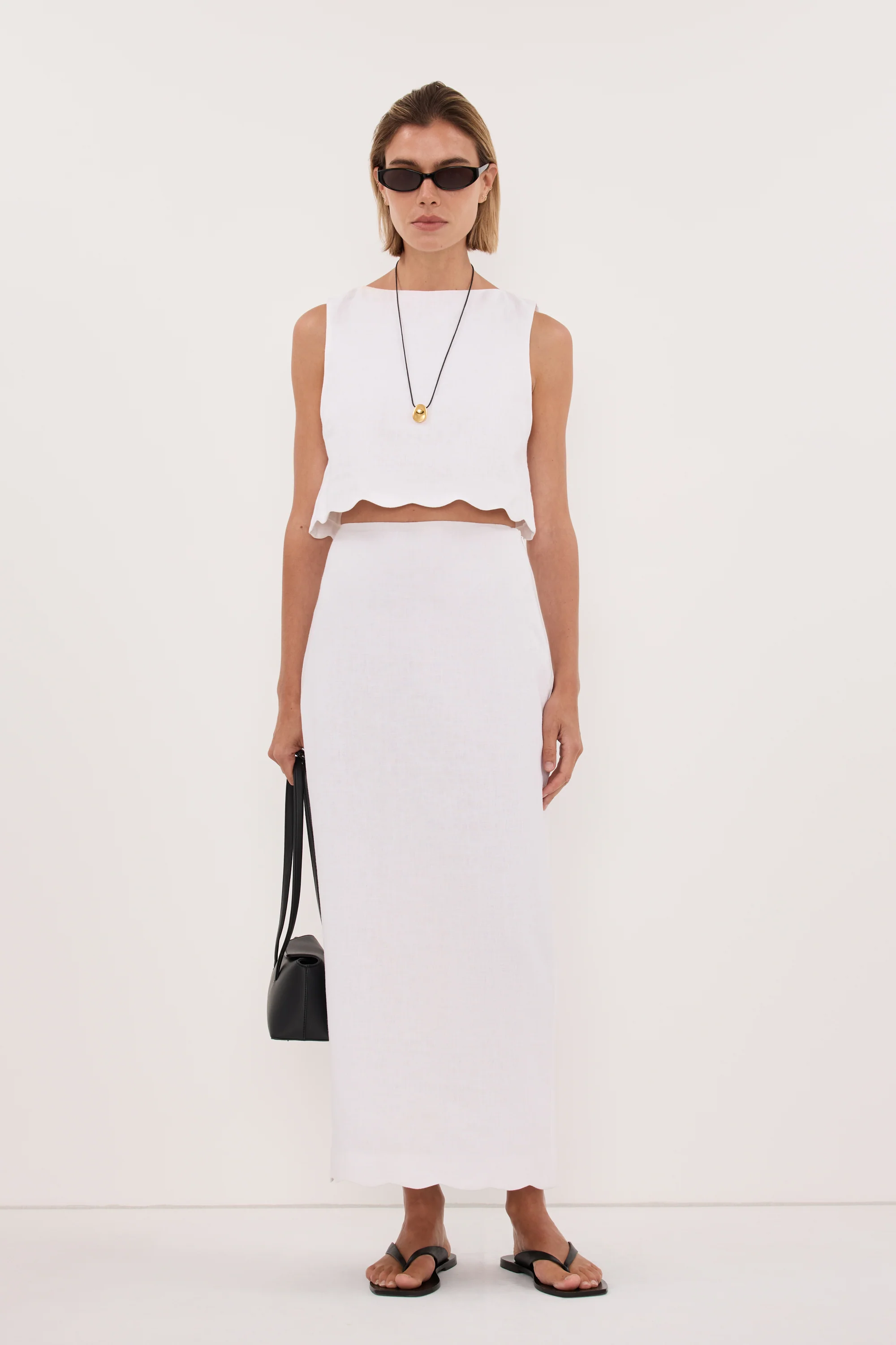 LELA WHITE LINEN MIDI SKIRT - Image 3