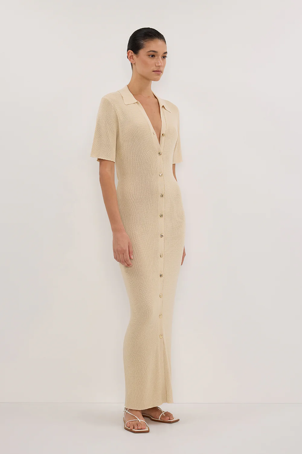 LIAM NATURAL KNIT POLO MAXI DRESS - Image 3