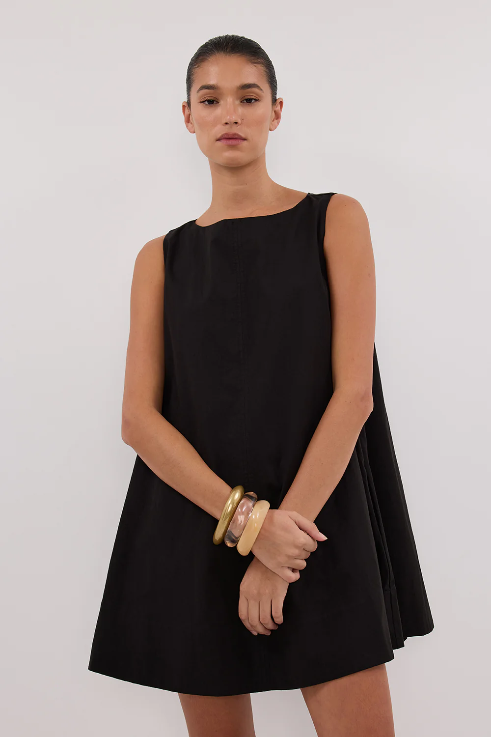MAISIE BLACK POPLIN MINI DRESS - Image 2