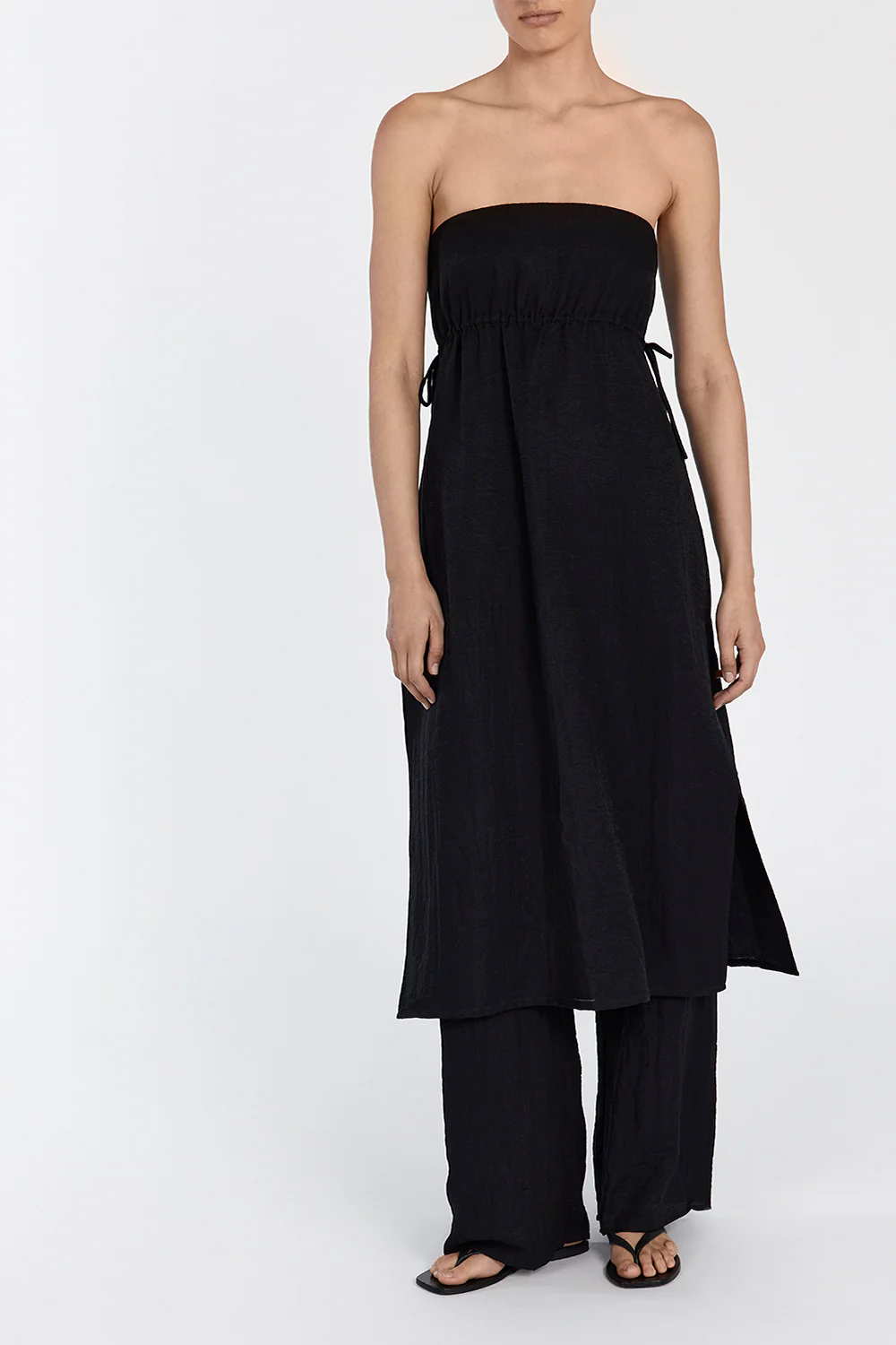 MEI BLACK LINEN BLEND TUNIC TOP - Image 2