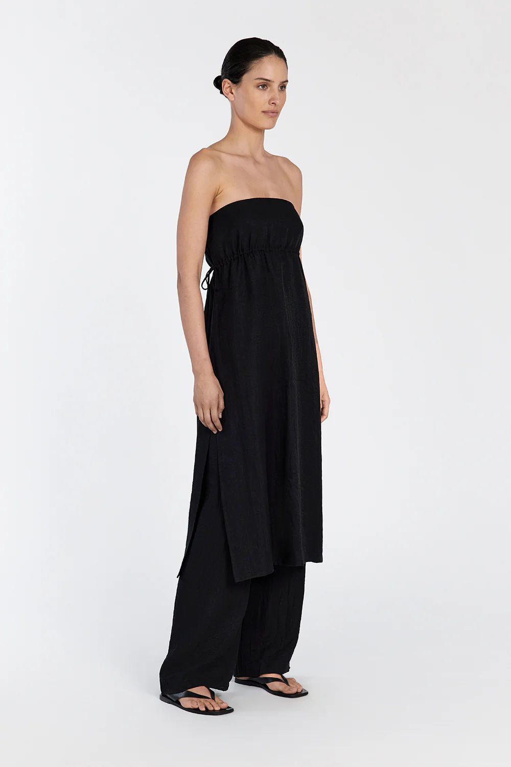MEI BLACK LINEN BLEND TUNIC TOP - Image 3