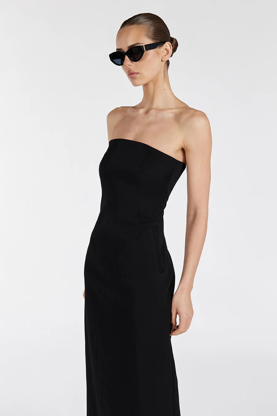 OPAL BLACK STRAPLESS MIDI DRESS - Image 2