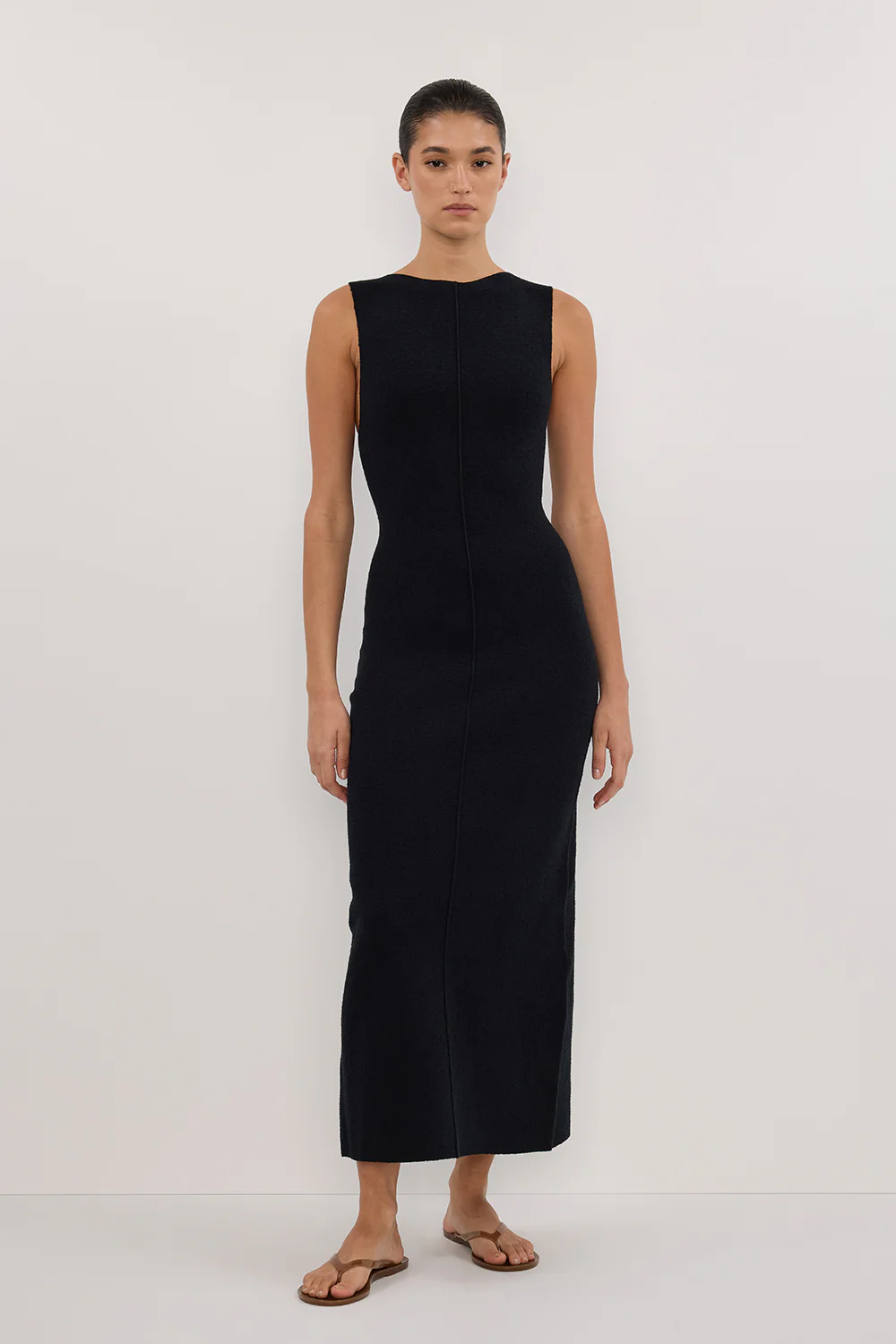 OWEN BLACK CREPE KNIT MIDI DRESS