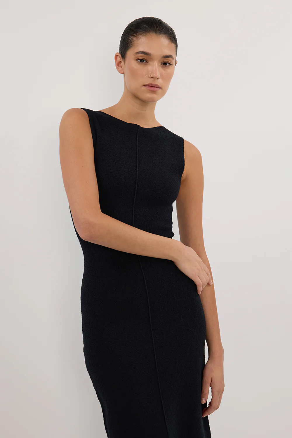 OWEN BLACK CREPE KNIT MIDI DRESS - Image 2