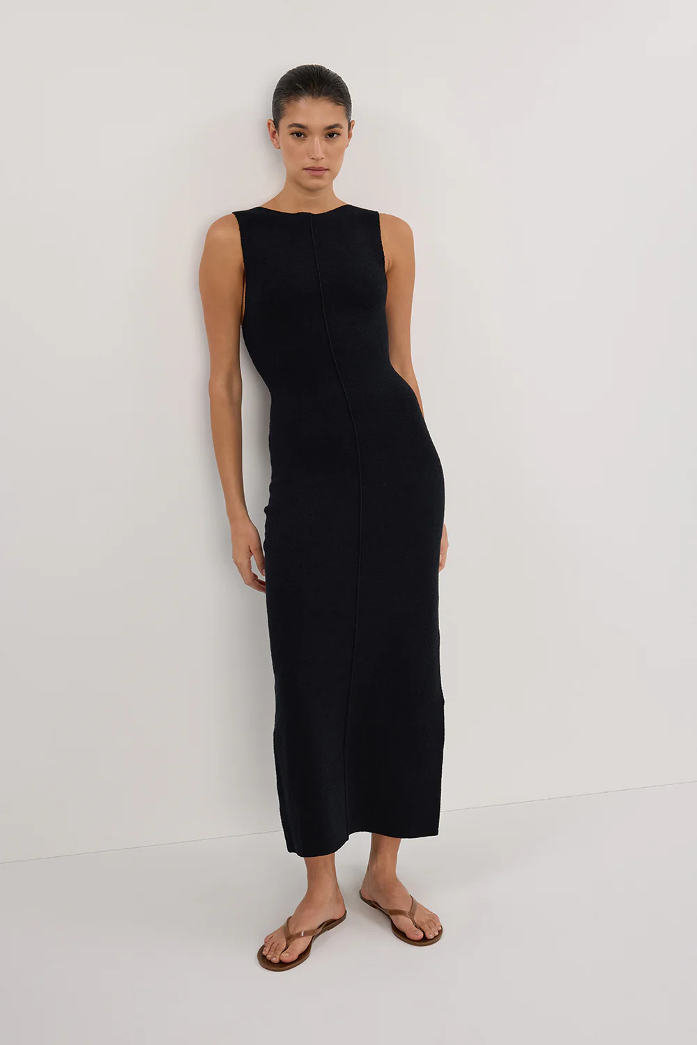 OWEN BLACK CREPE KNIT MIDI DRESS - Image 6