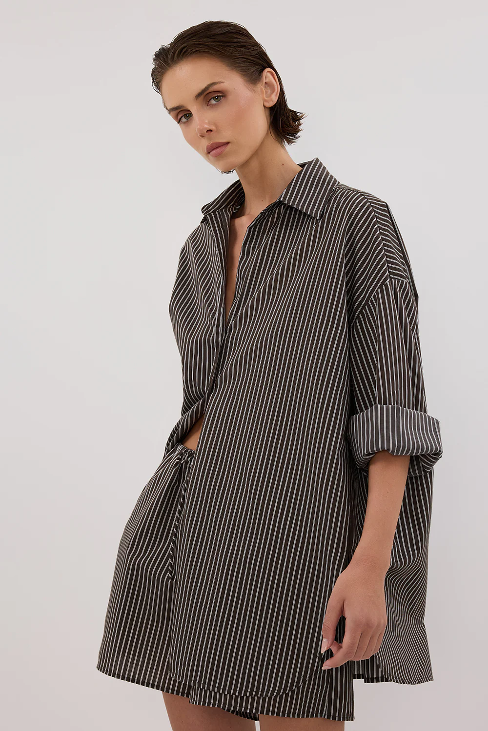 PALMA BITTER CHOC OVERSIZED SILK BLEND SHIRT - Image 2