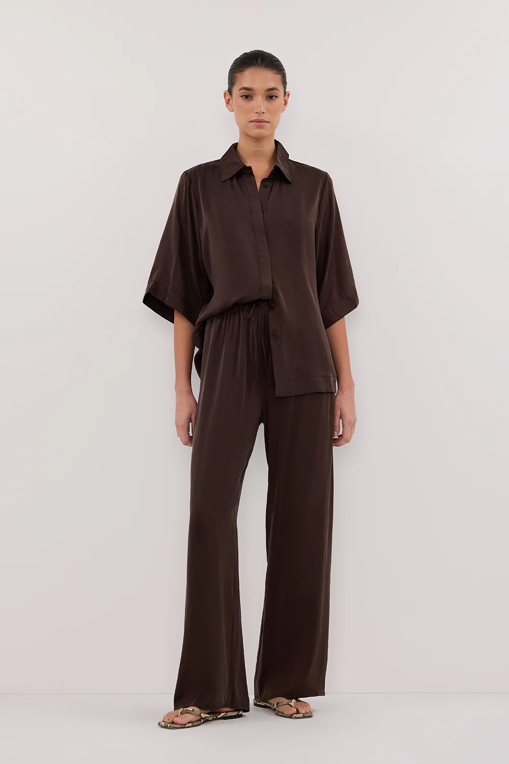 PERCY BITTER CHOC SILK SHIRT