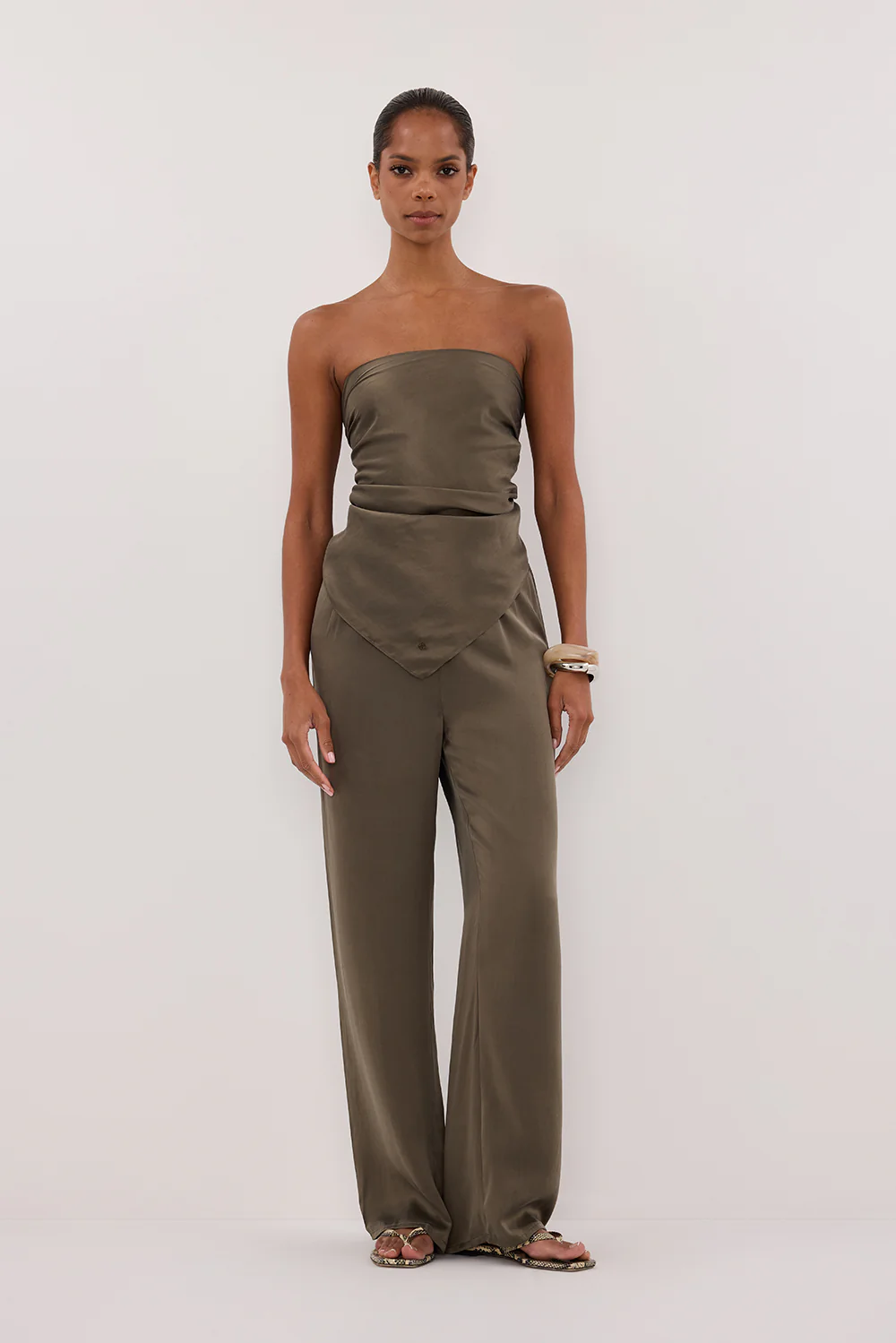 PERCY OLIVE SILK SCARF TOP
