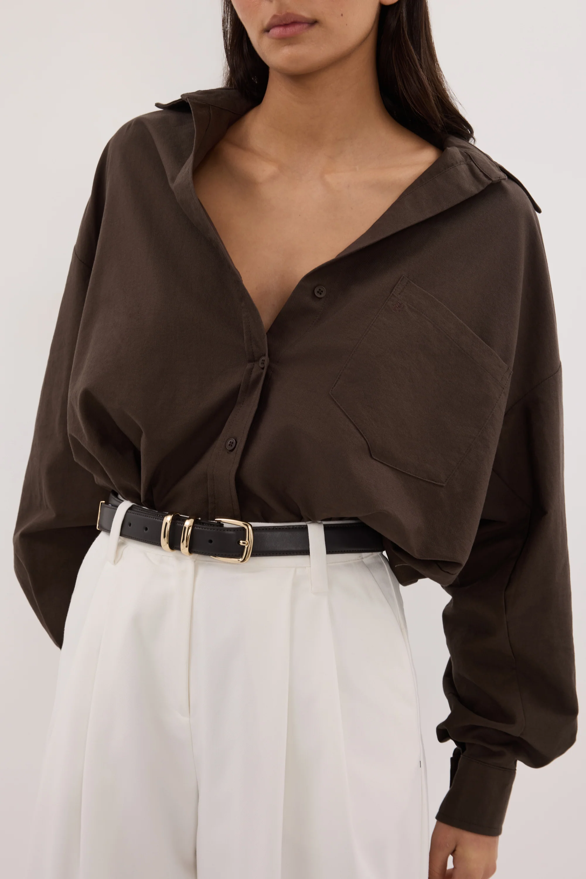 RHEA BITTER CHOC OVERSIZED COTTON SHIRT - Image 5