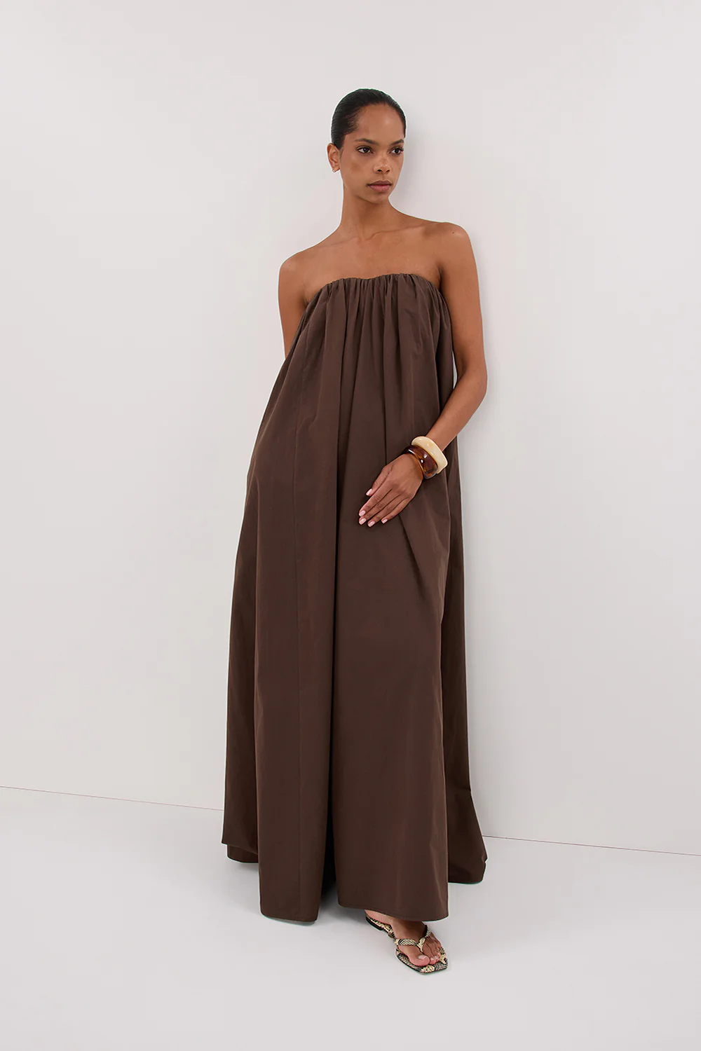 ROISIN BITTER CHOC COTTON STRAPLESS MAXI DRESS - Image 6