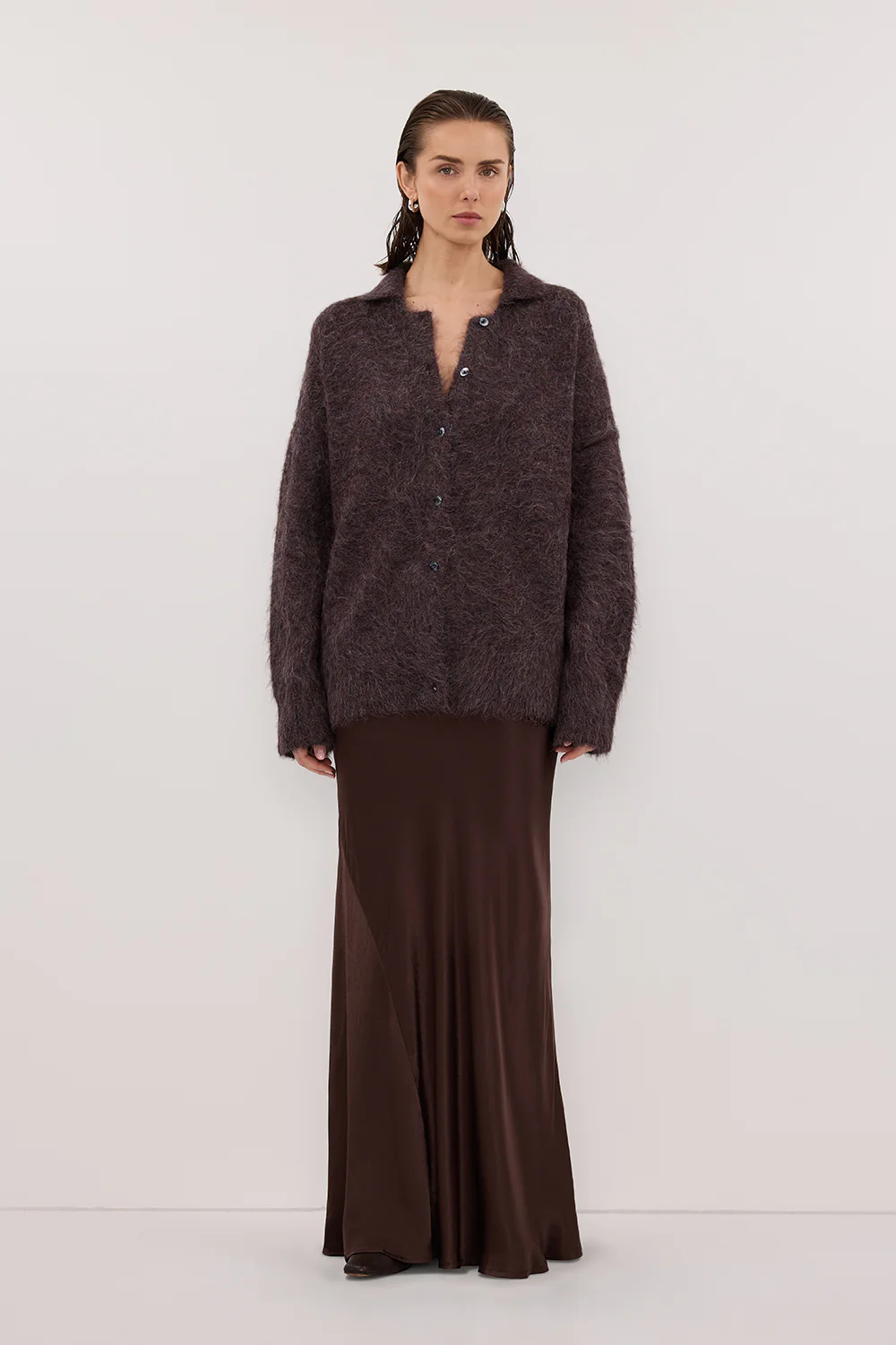 SALMA WINE POLO NECK KNIT CARDIGAN